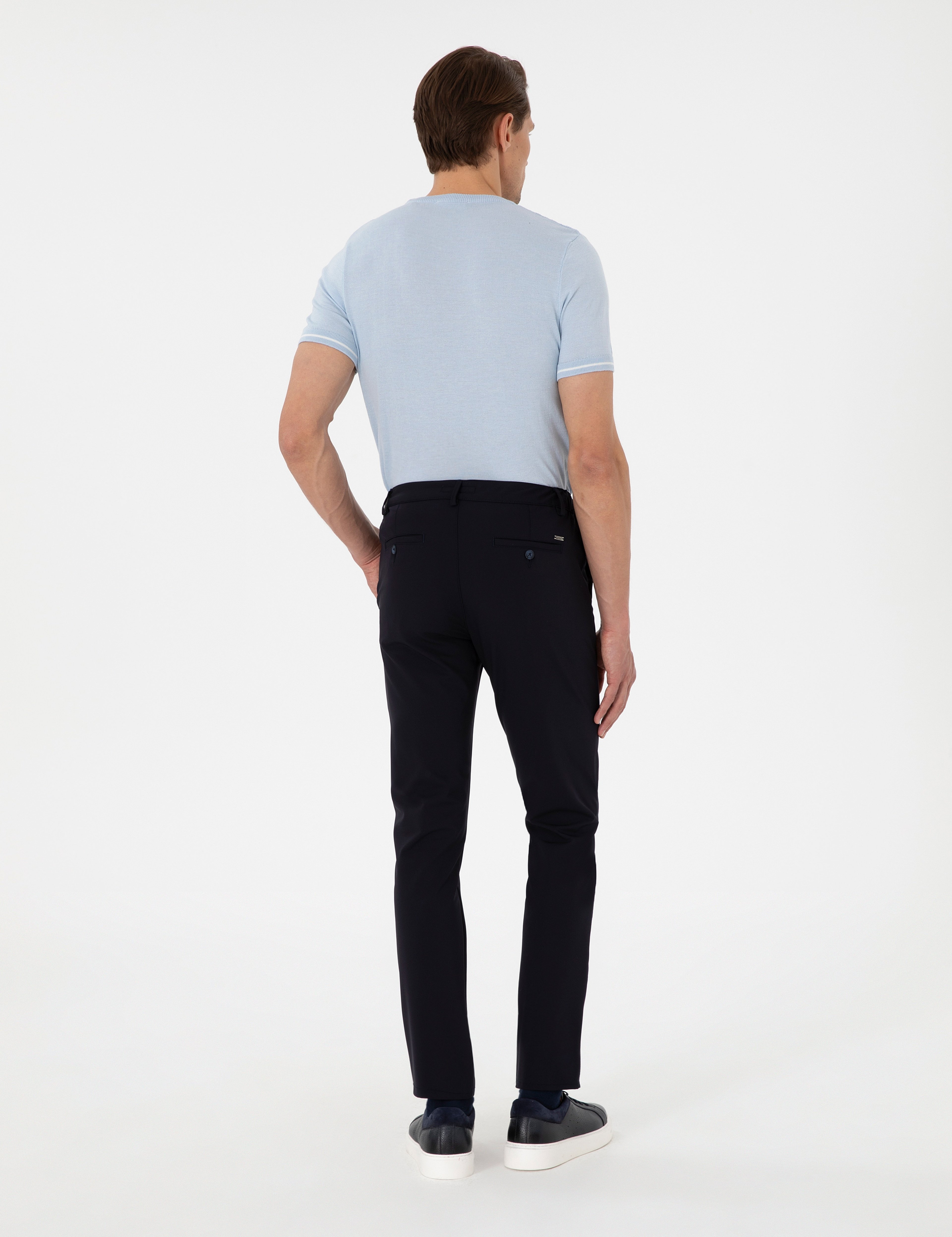 Lacivert Slim Esnek Jogger Fit Kanvas Pantolon - Image 4