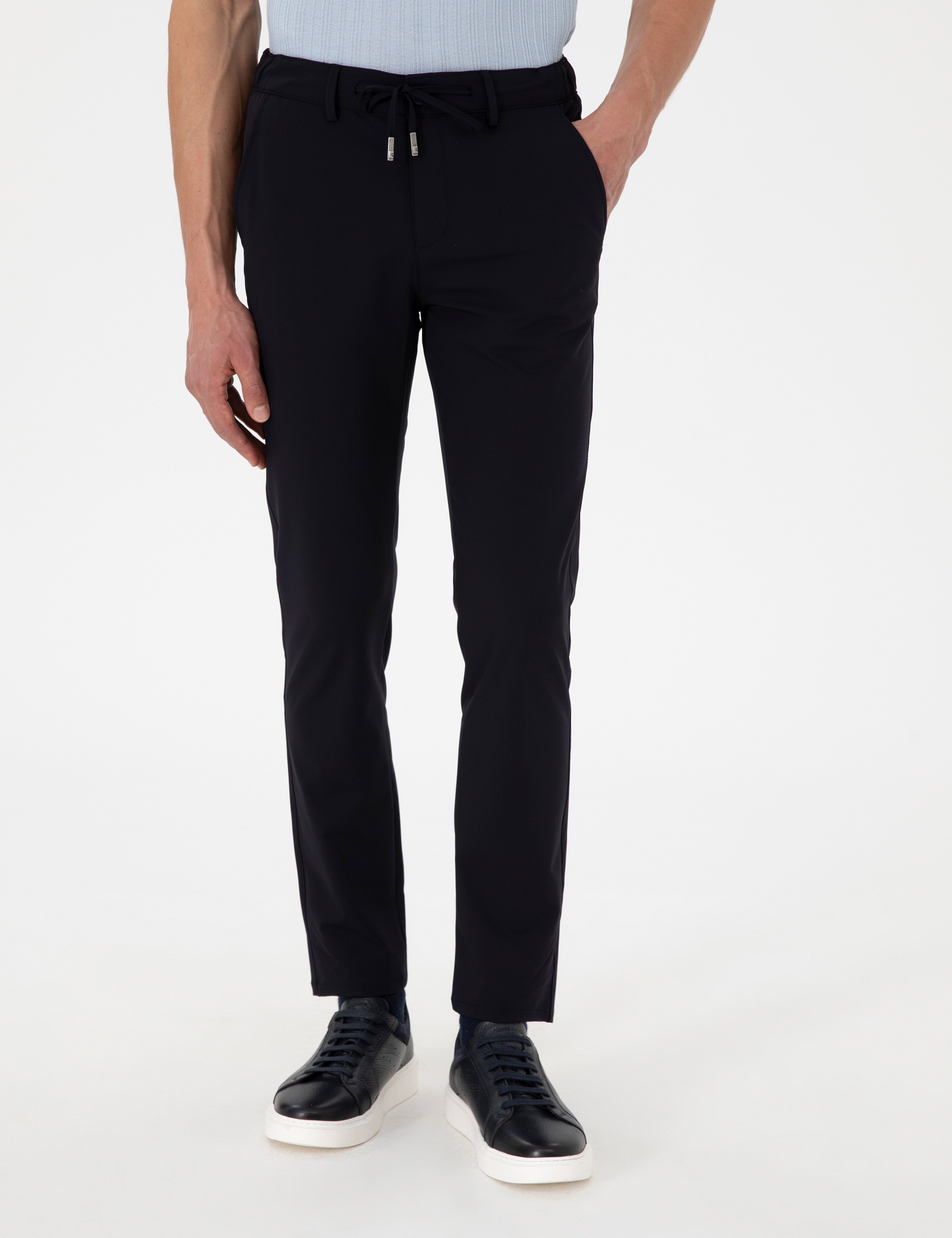 Lacivert Slim Esnek Jogger Fit Kanvas Pantolon - Image 2