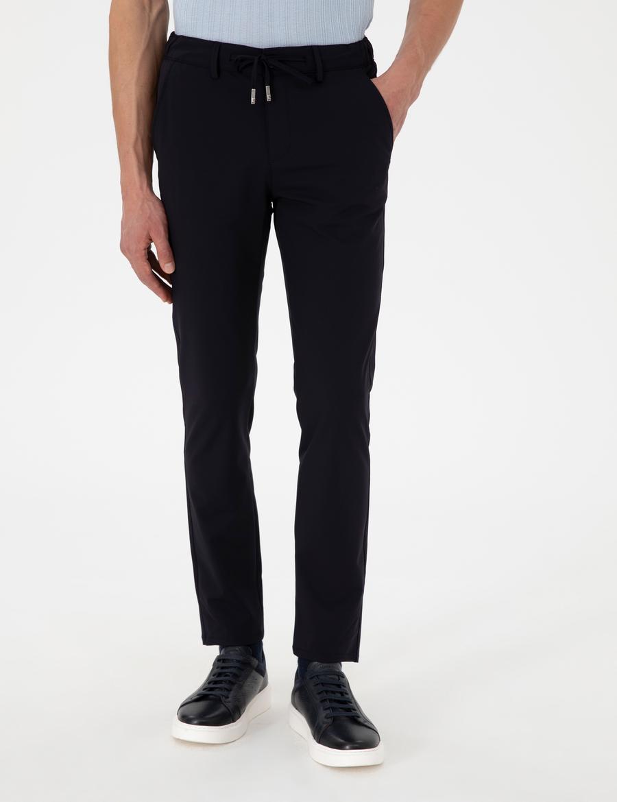 Lacivert Slim Esnek Jogger Fit Kanvas Pantolon