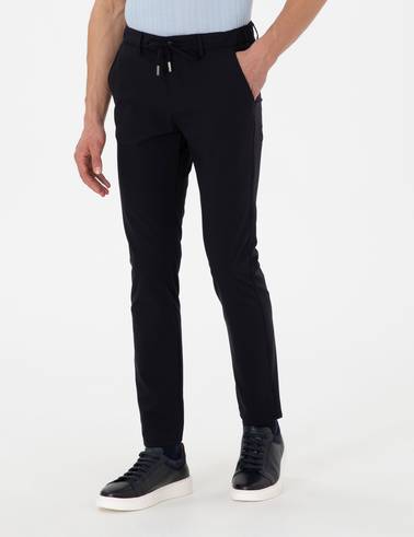 Lacivert Slim Esnek Jogger Fit Kanvas Pantolon