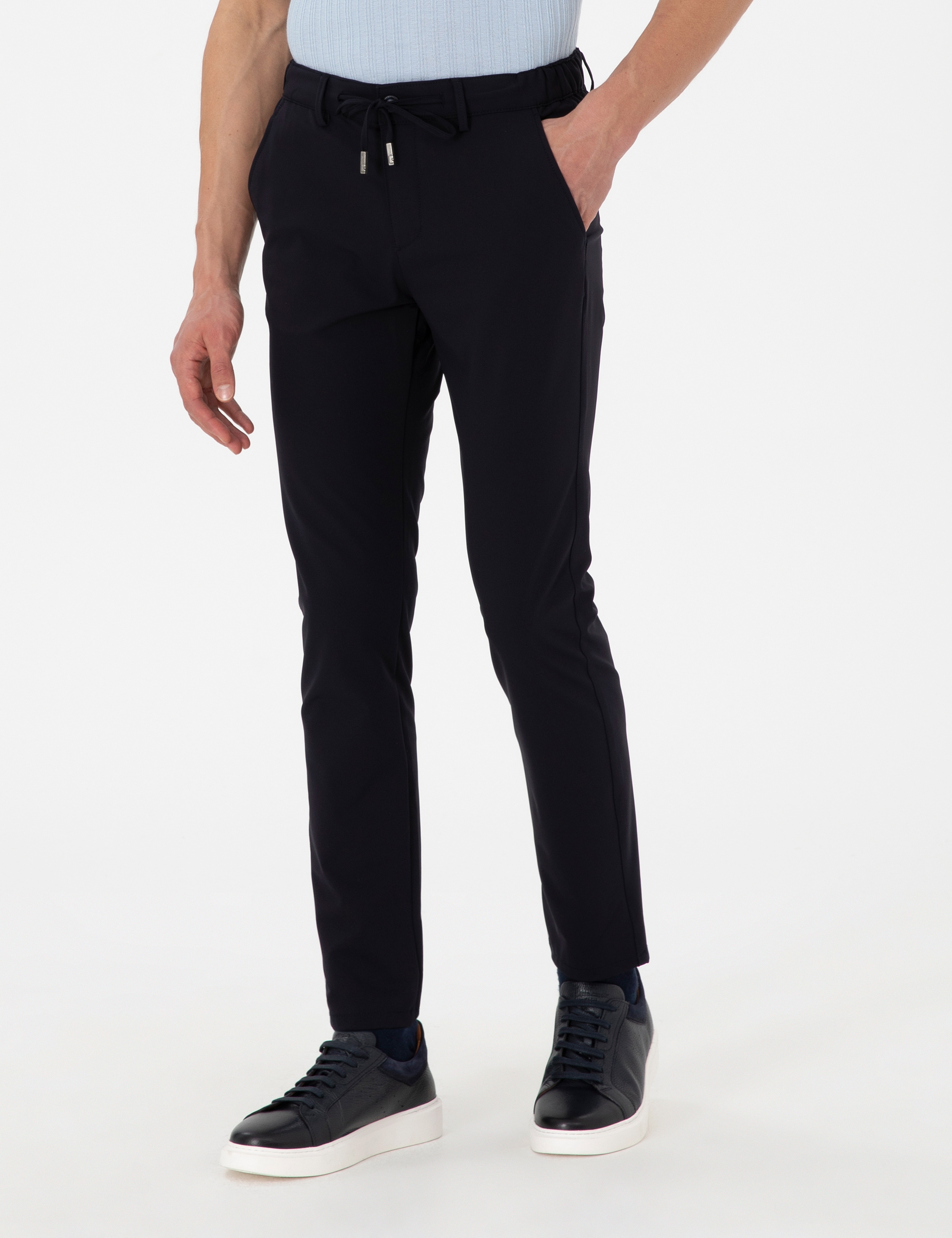 Lacivert Slim Esnek Jogger Fit Kanvas Pantolon - Image 3
