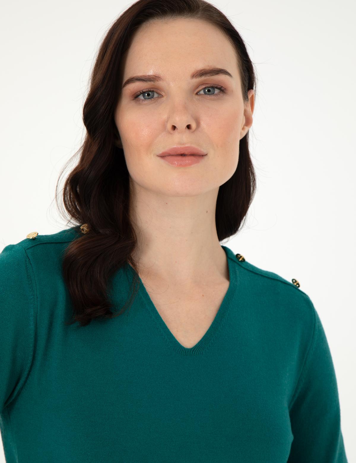 Koyu Yeşil Ex. Slim Fit Basic Kazak - 50290577035