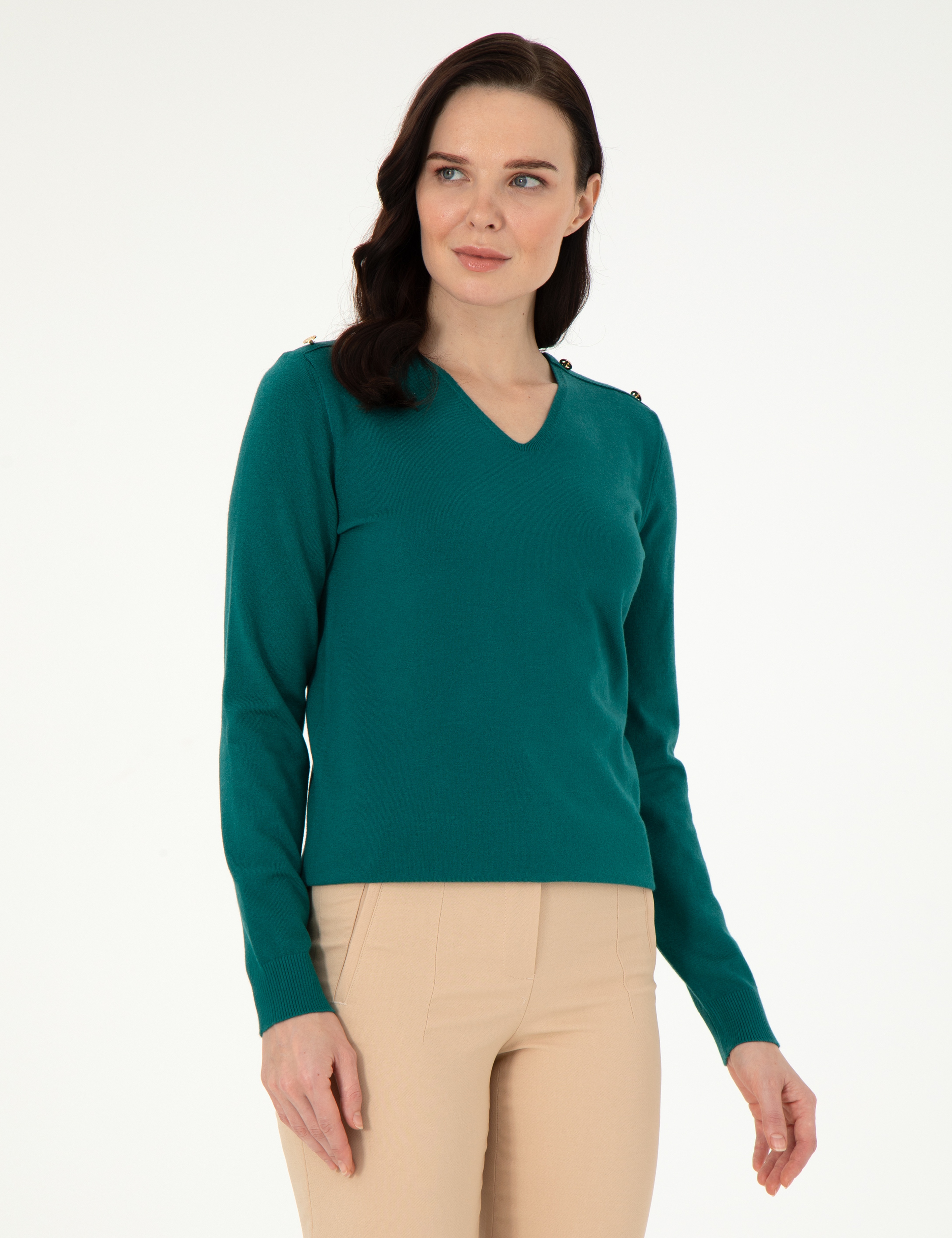Koyu Yeşil Extra Slim Fit Basic Kazak
