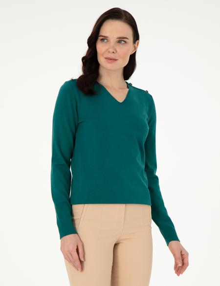 Koyu Yeşil Ex. Slim Fit Basic Kazak - 50290577035