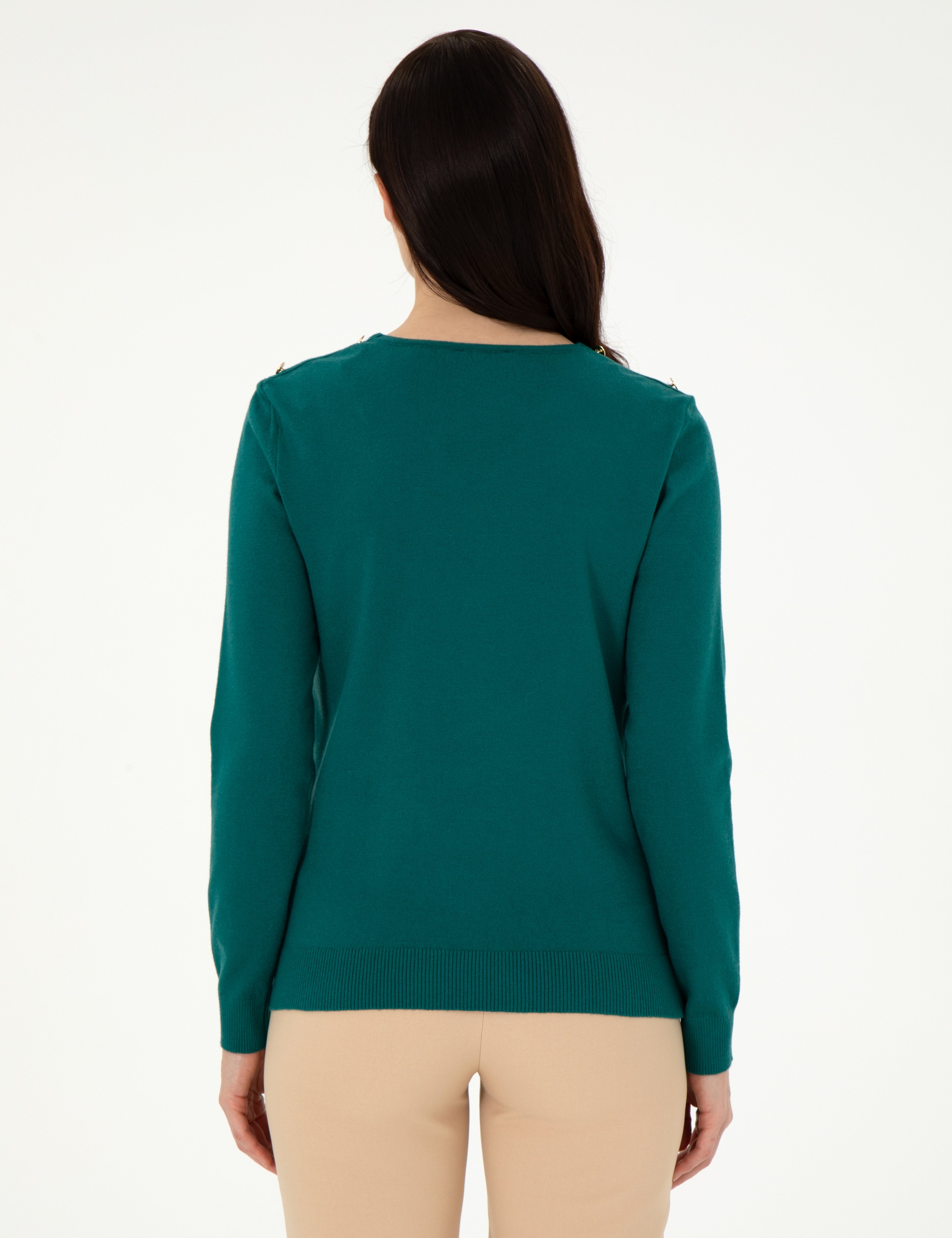Koyu Yeşil Extra Slim Fit Basic Kazak - Image 5