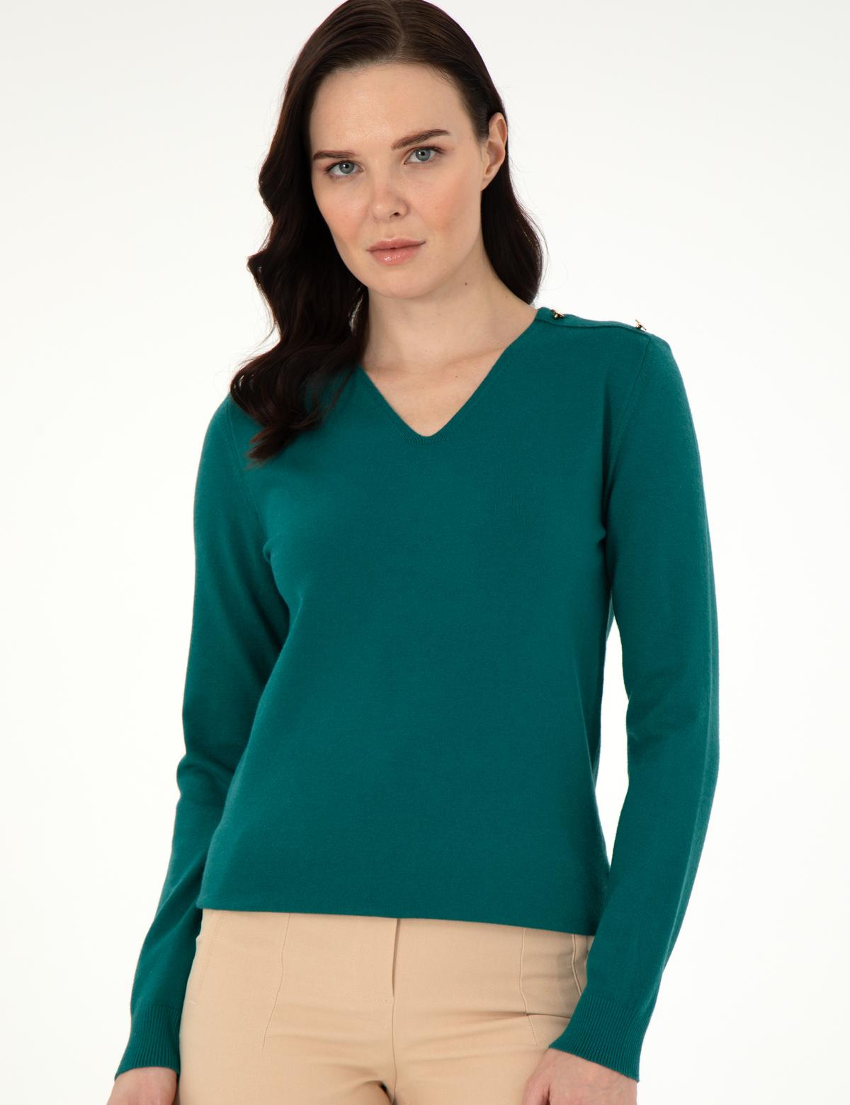 Koyu Yeşil Ex. Slim Fit Basic Kazak - 50290577035