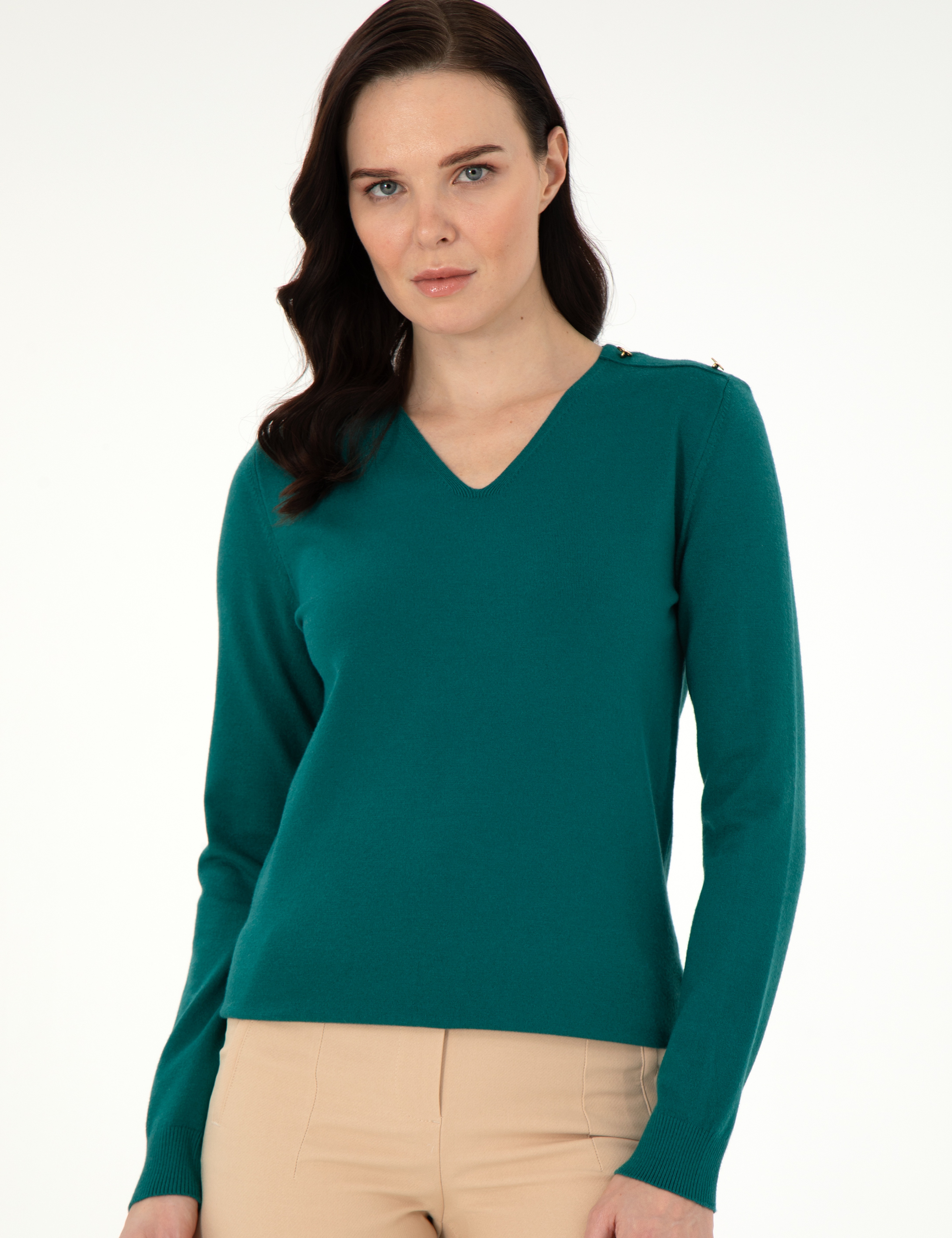 Koyu Yeşil Extra Slim Fit Basic Kazak - Image 3