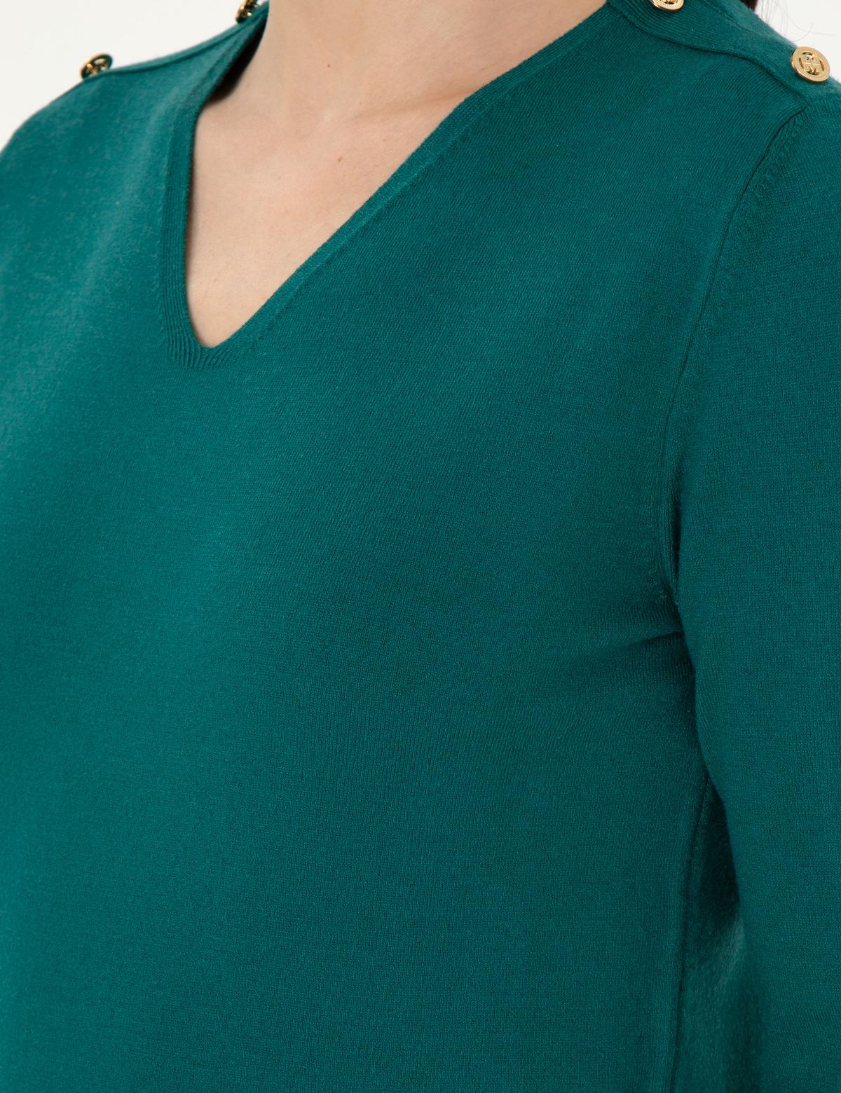 Koyu Yeşil Ex. Slim Fit Basic Kazak - 50290577035