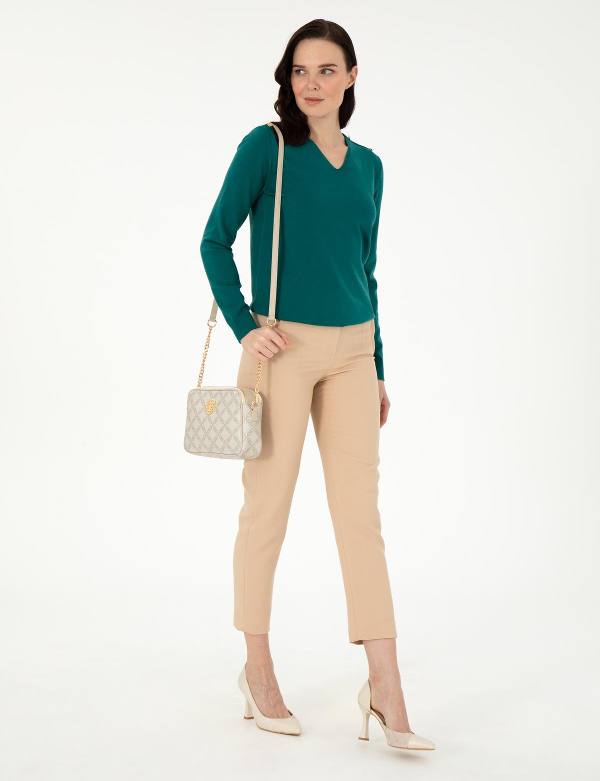 Koyu Yeşil Ex. Slim Fit Basic Kazak - 50290577035