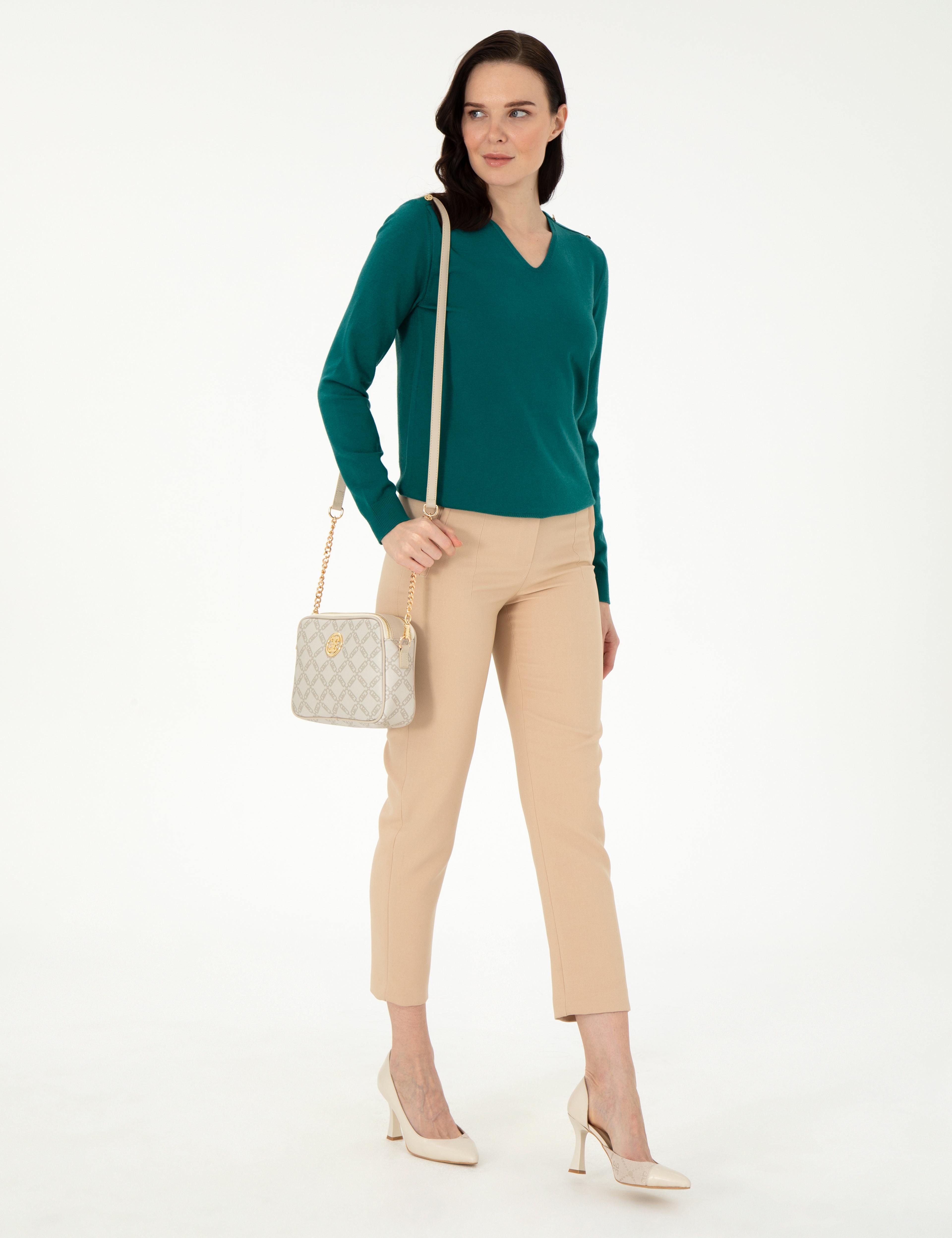 Koyu Yeşil Extra Slim Fit Basic Kazak - Image 4
