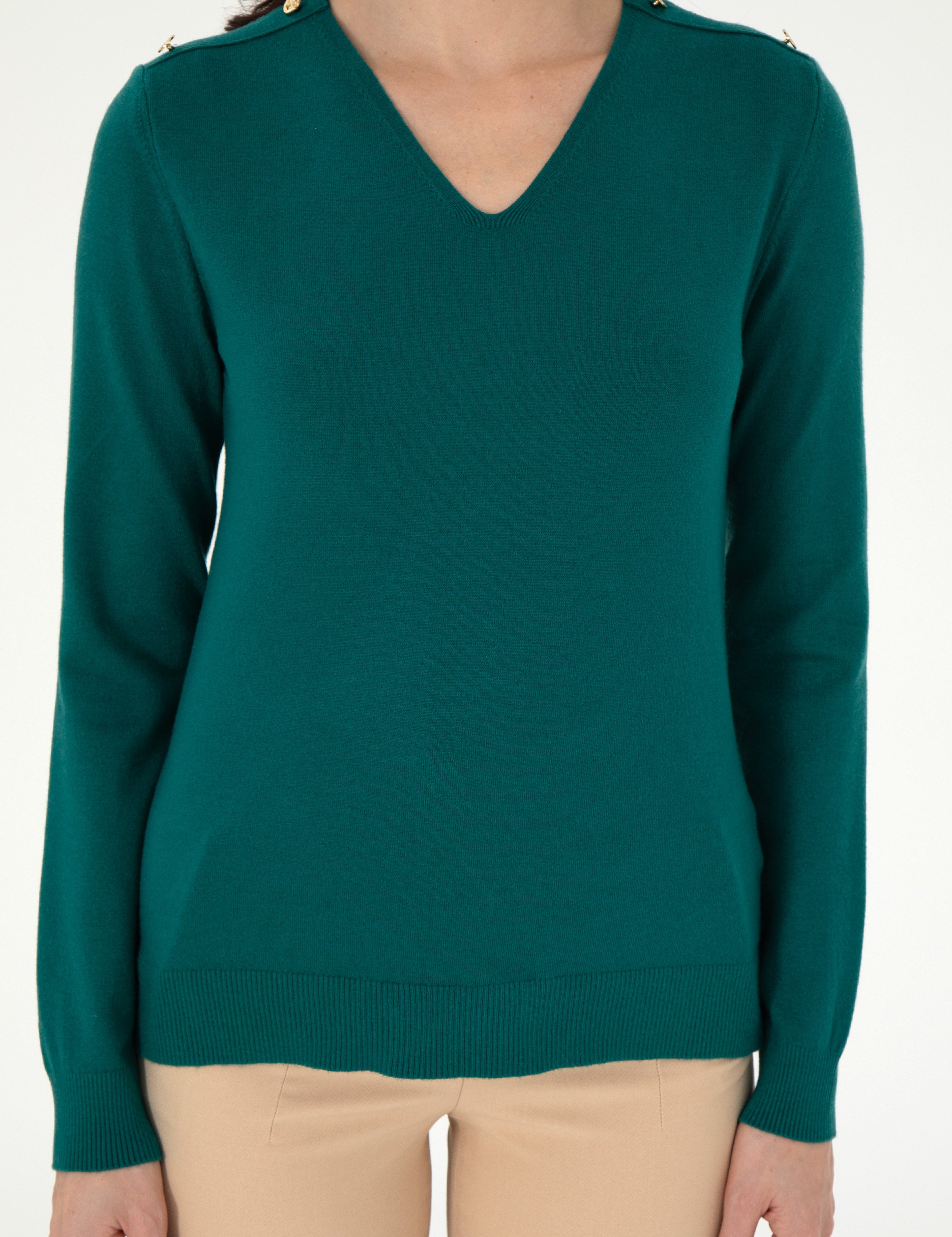 Koyu Yeşil Extra Slim Fit Basic Kazak - Image 6