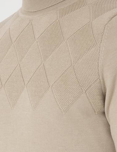 Kum Melanj Slim Fit Balıkçı Yaka Triko Kazak