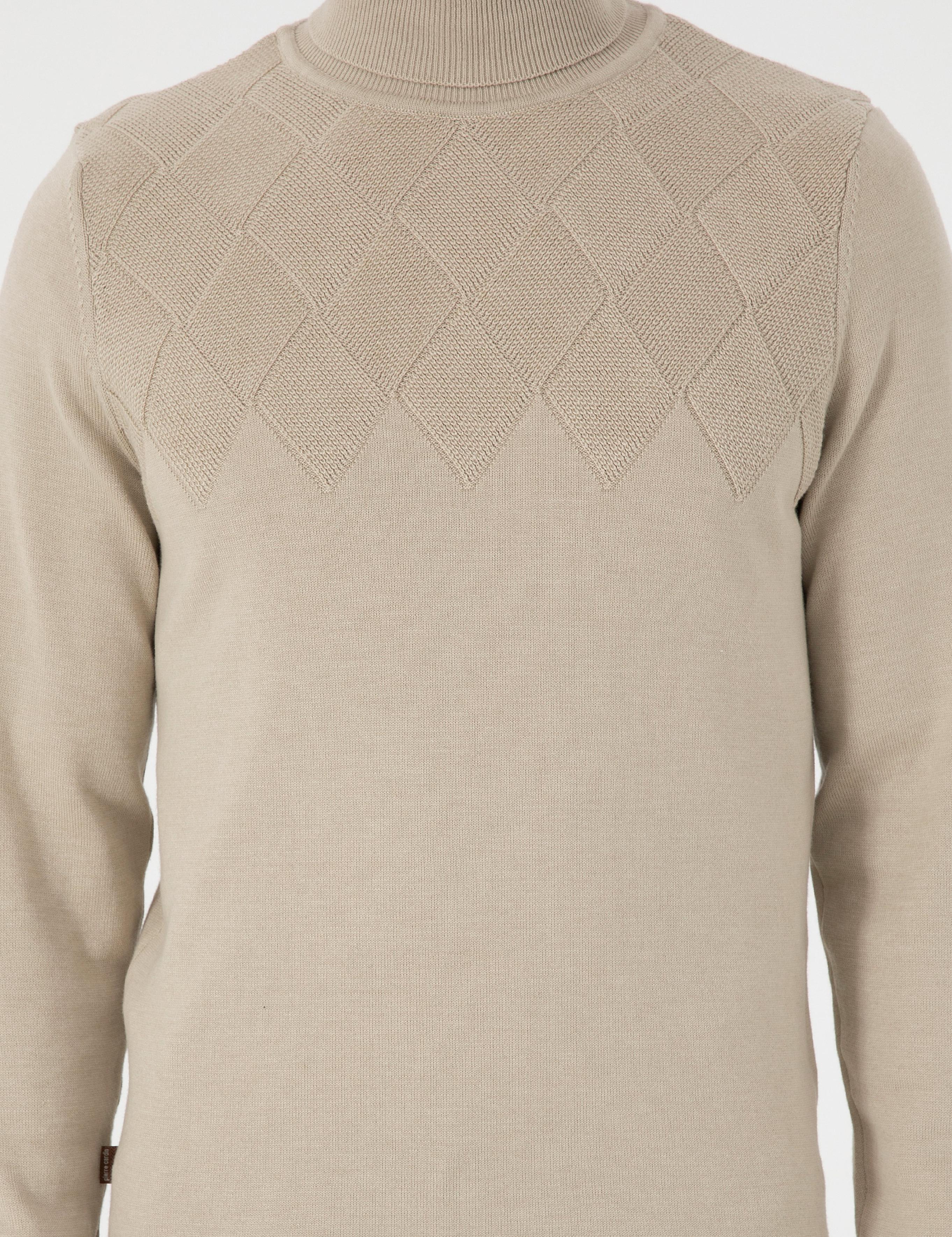 Kum Melanj Slim Fit Balıkçı Yaka Triko Kazak