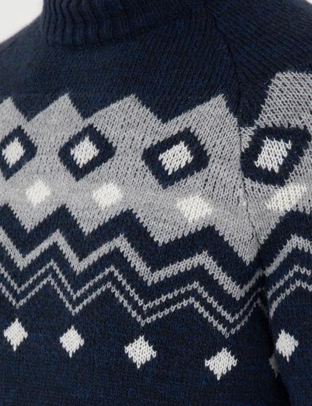 Lacivert Slim Fit Çeyrek Yaka Triko Kazak - 50296448011