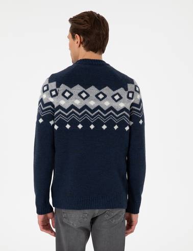 Lacivert Slim Fit Çeyrek Yaka Triko Kazak