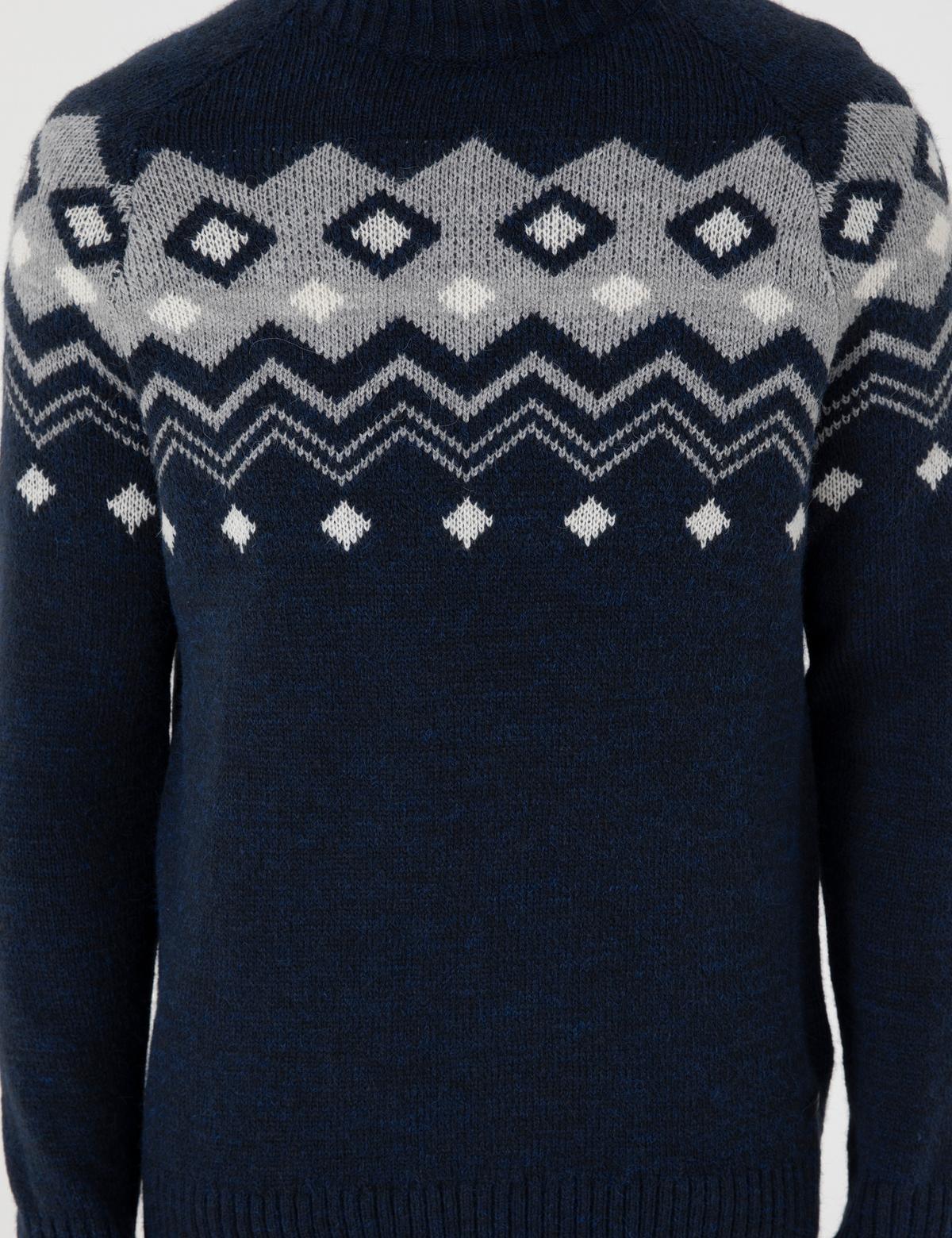 Lacivert Slim Fit Çeyrek Yaka Triko Kazak - 50296448011