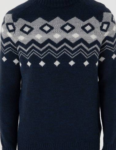 Lacivert Slim Fit Çeyrek Yaka Triko Kazak
