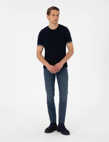 Lacivert Slim Fit Bisiklet Yaka Triko Tişört