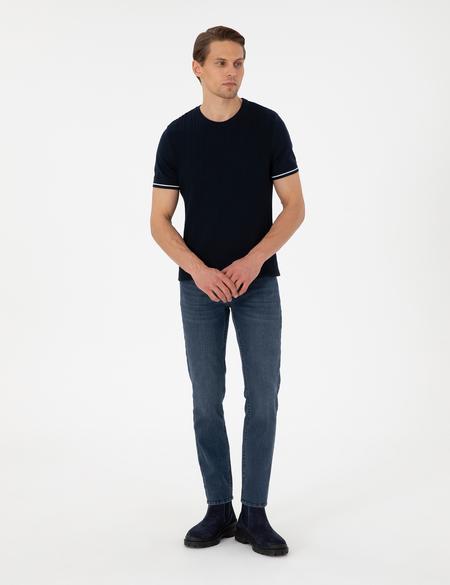Lacivert Slim Fit Bisiklet Yaka Triko Tişört - 50303616029