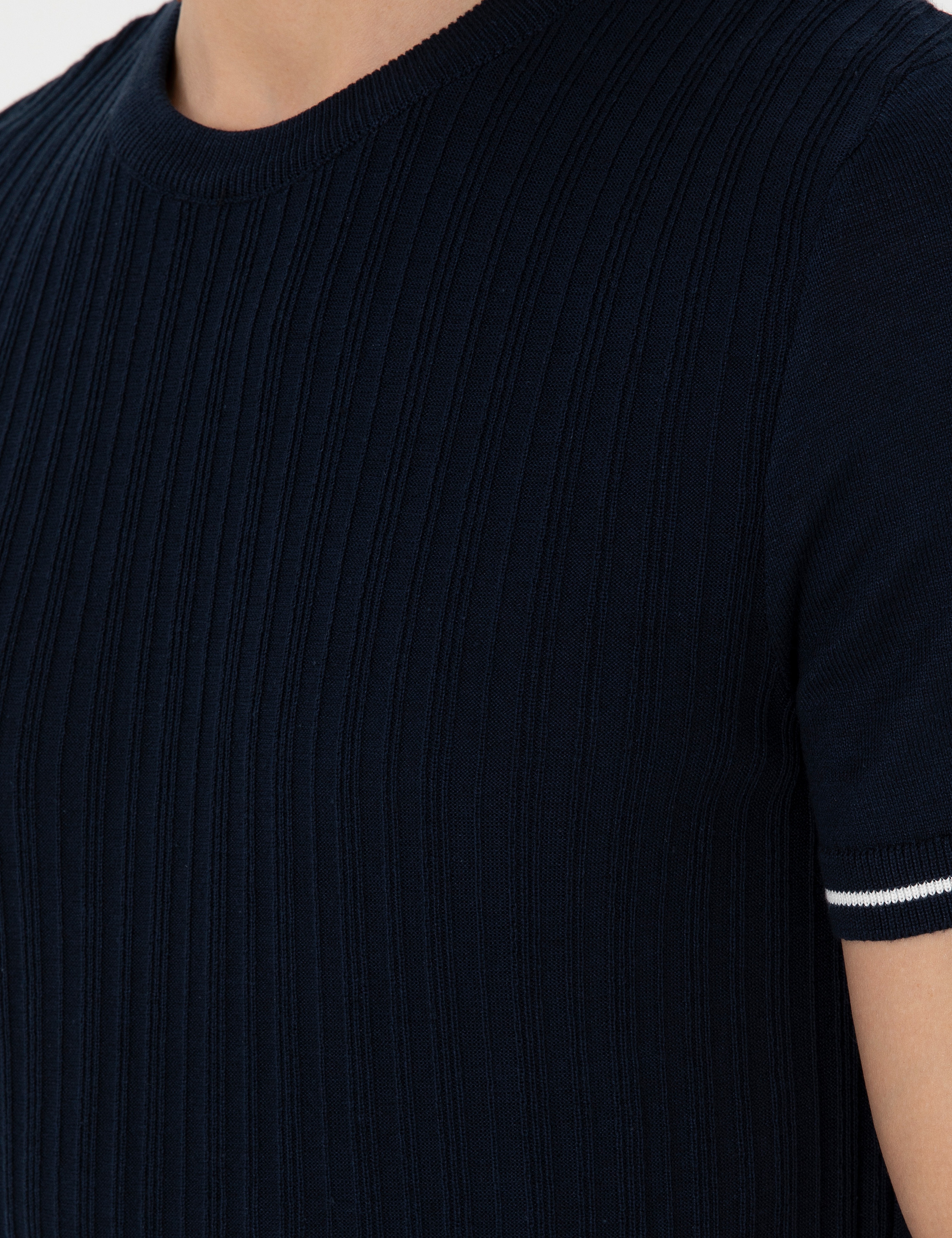 Lacivert Slim Fit Bisiklet Yaka Triko Tişört - Image 7