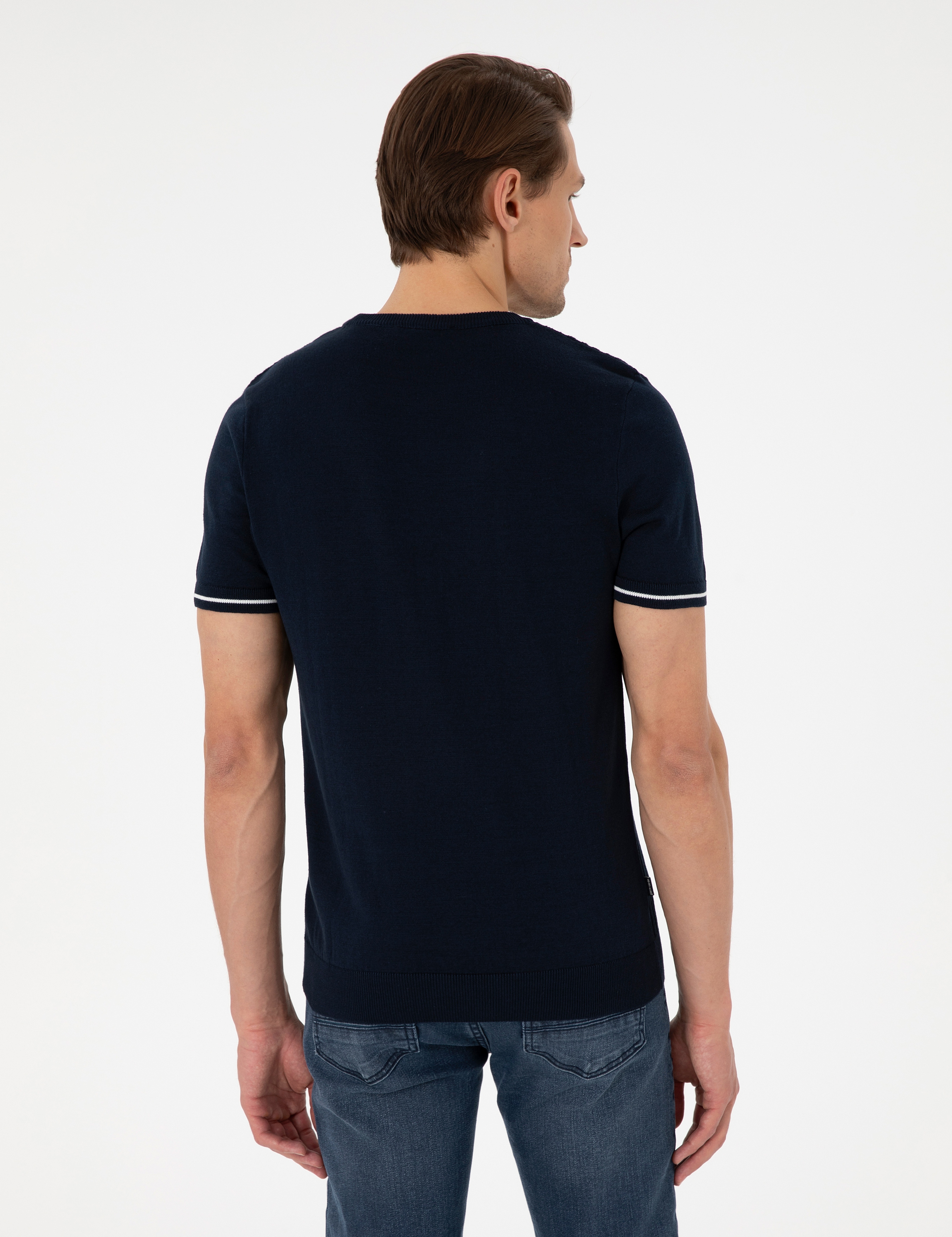 Lacivert Slim Fit Bisiklet Yaka Triko Tişört - Image 5