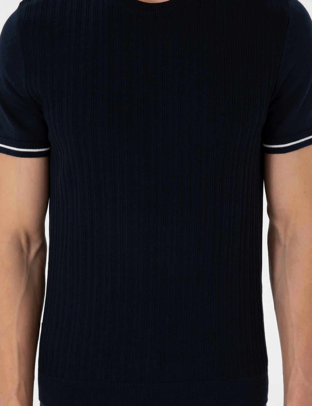 Lacivert Slim Fit Bisiklet Yaka Triko Tişört - 50303616029