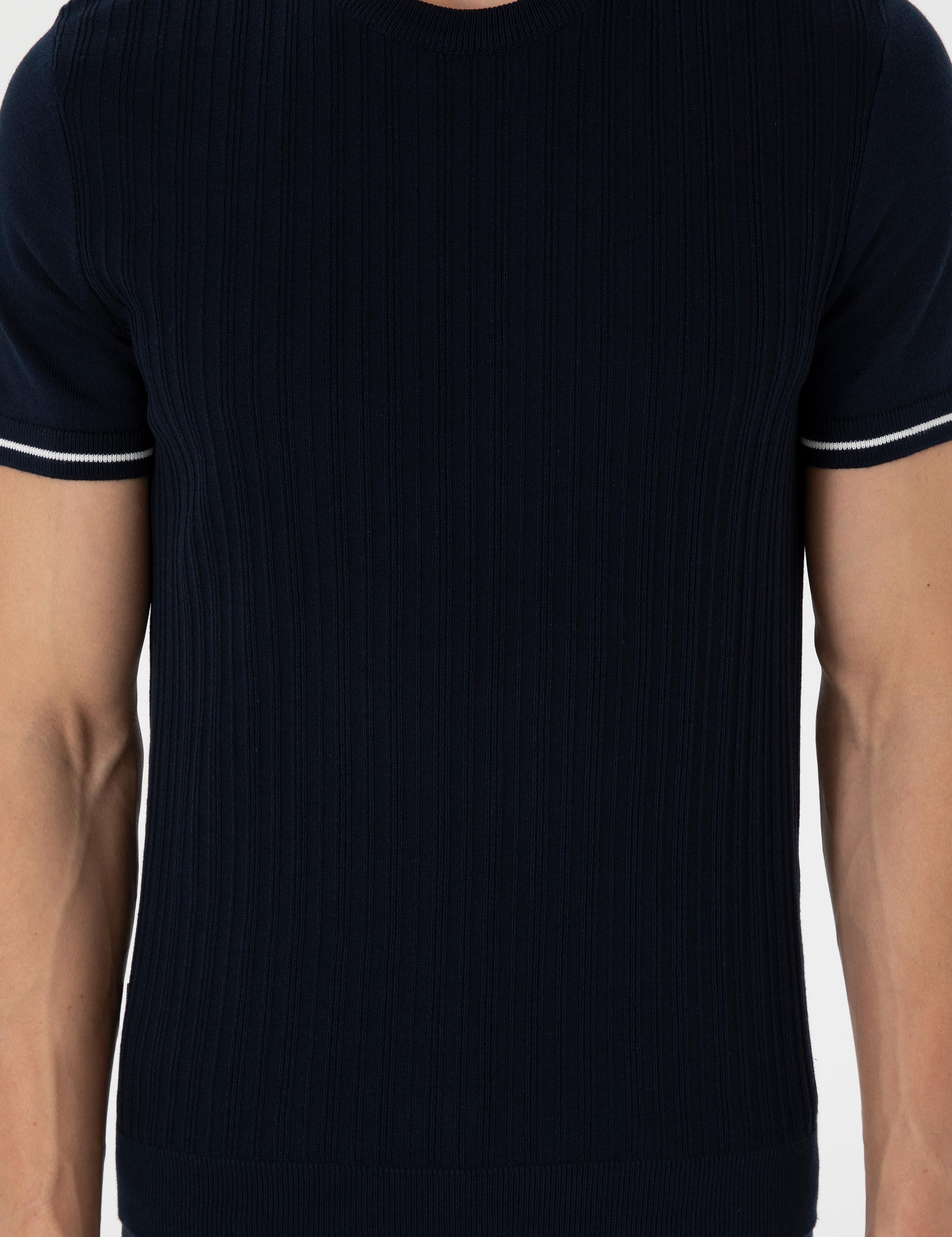 Lacivert Slim Fit Bisiklet Yaka Triko Tişört