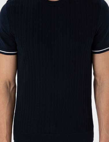 Lacivert Slim Fit Bisiklet Yaka Triko Tişört