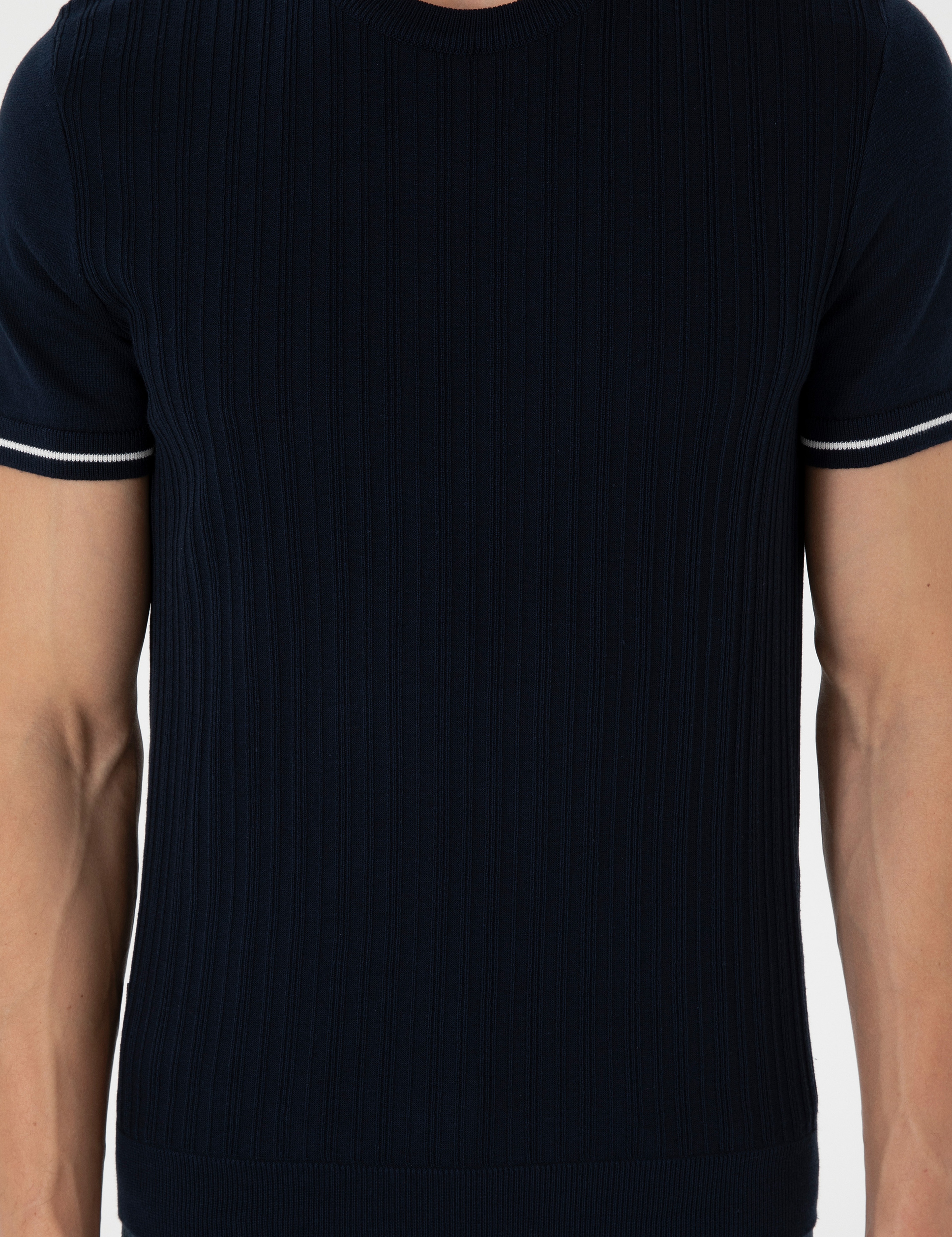 Lacivert Slim Fit Bisiklet Yaka Triko Tişört - Image 6