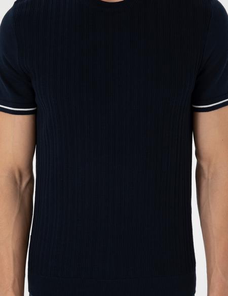 Lacivert Slim Fit Bisiklet Yaka Triko Tişört - 50303616029