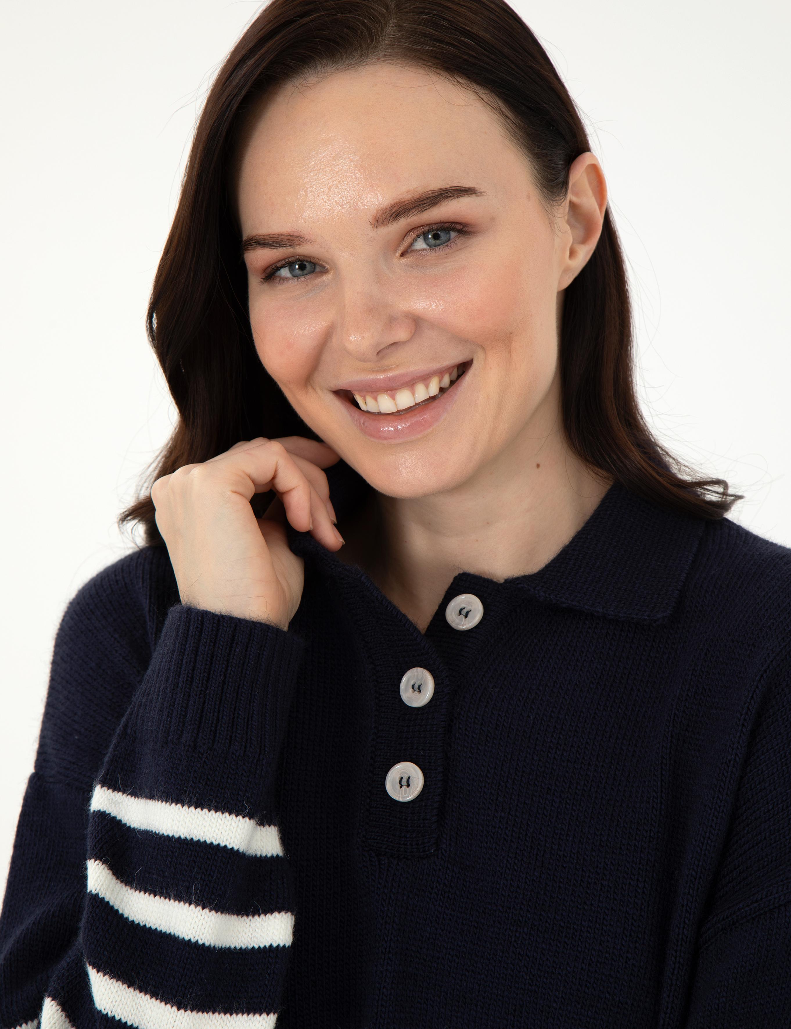 Lacivert Comfort Fit Polo Yaka Kazak