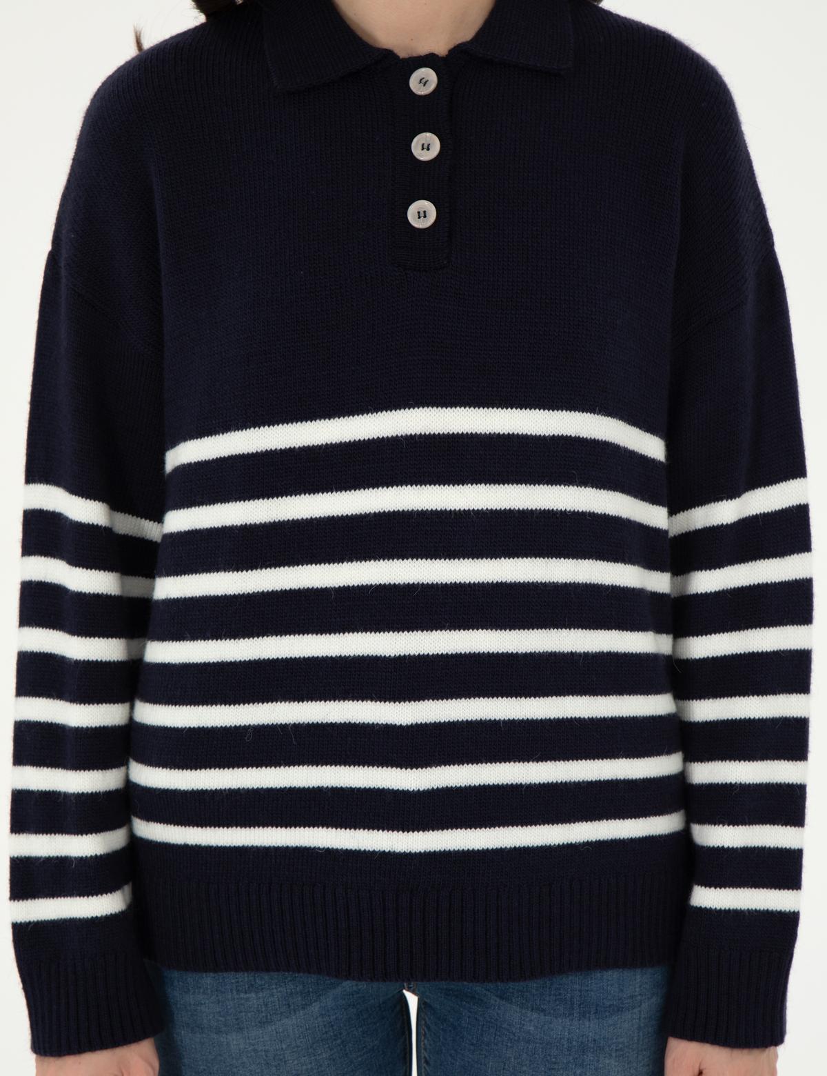 Lacivert Comfort Fit Polo Yaka Kazak - 50300147007