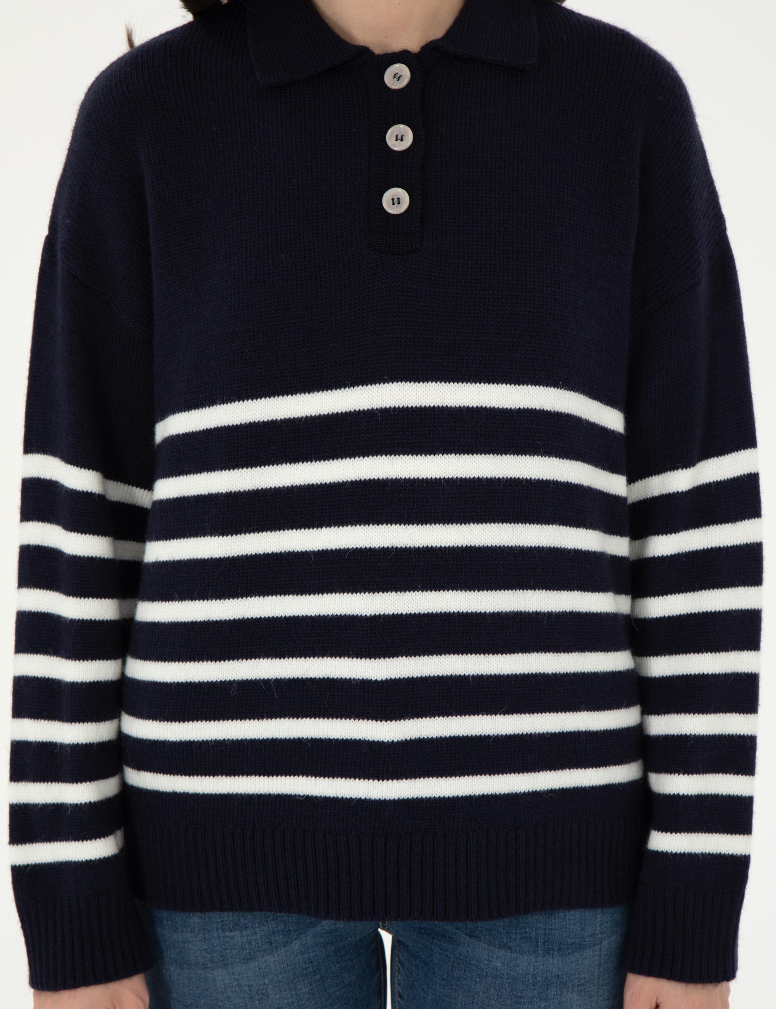 Lacivert Comfort Fit Polo Yaka Kazak