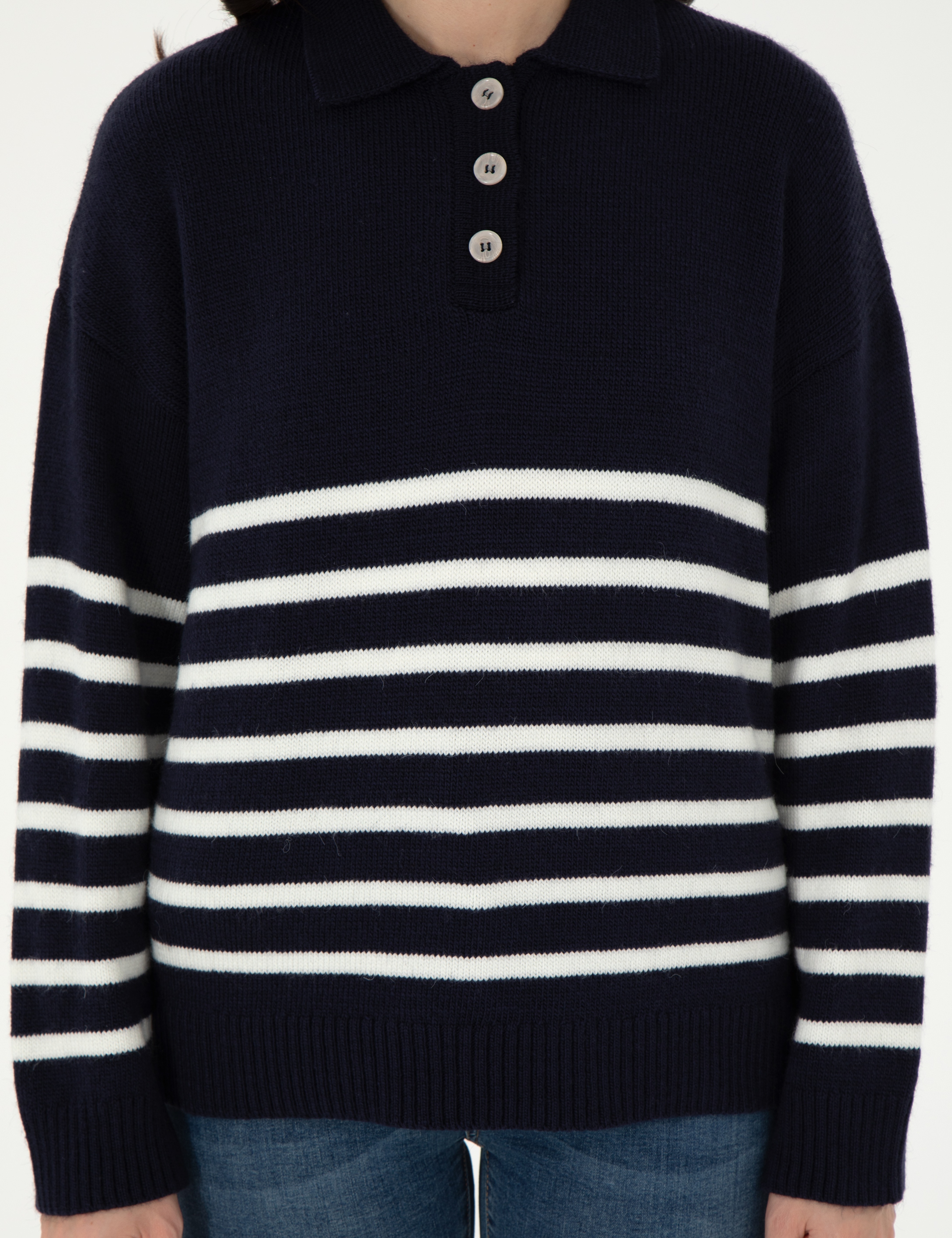 Lacivert Comfort Fit Polo Yaka Kazak - Image 6