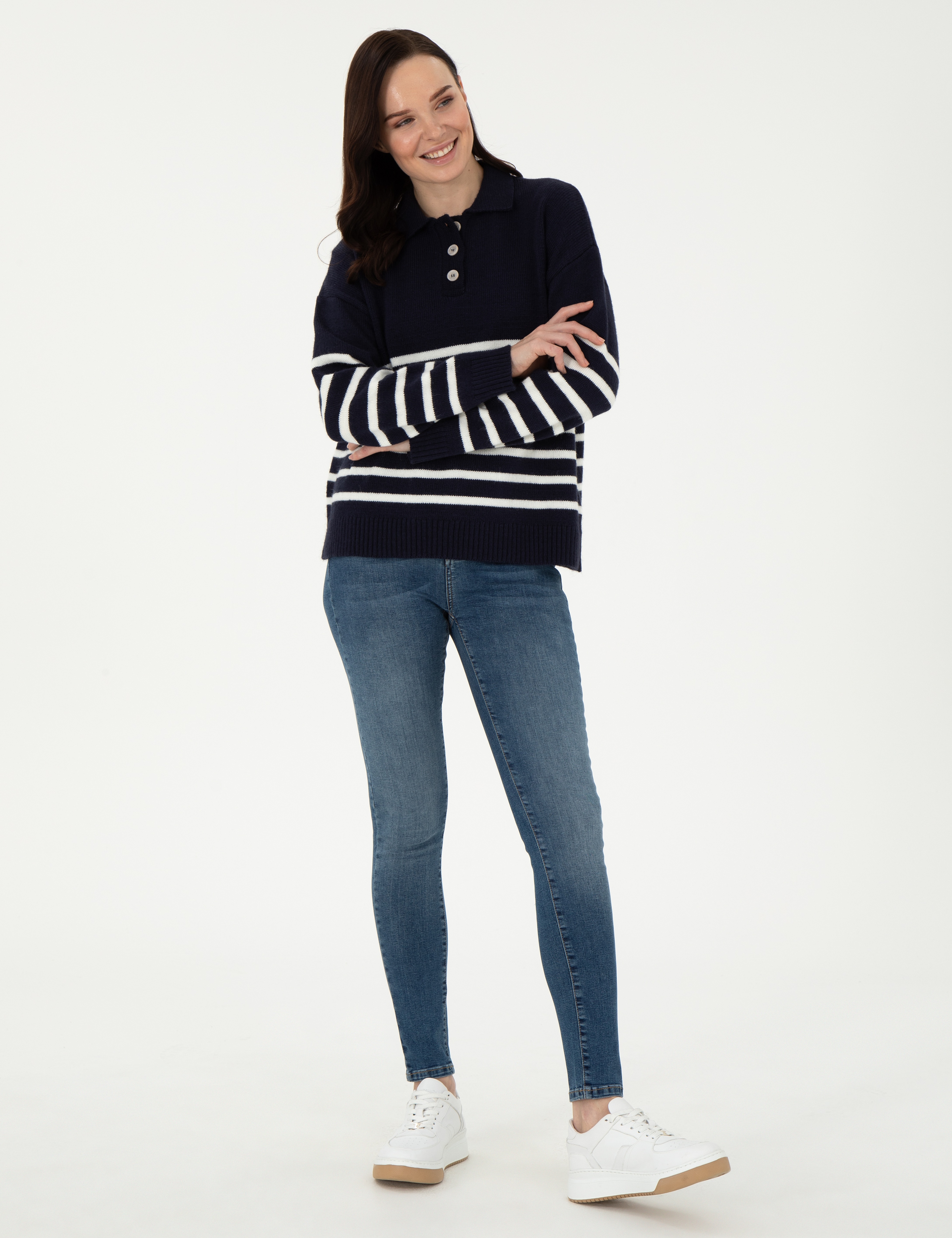 Lacivert Comfort Fit Polo Yaka Kazak - Image 4