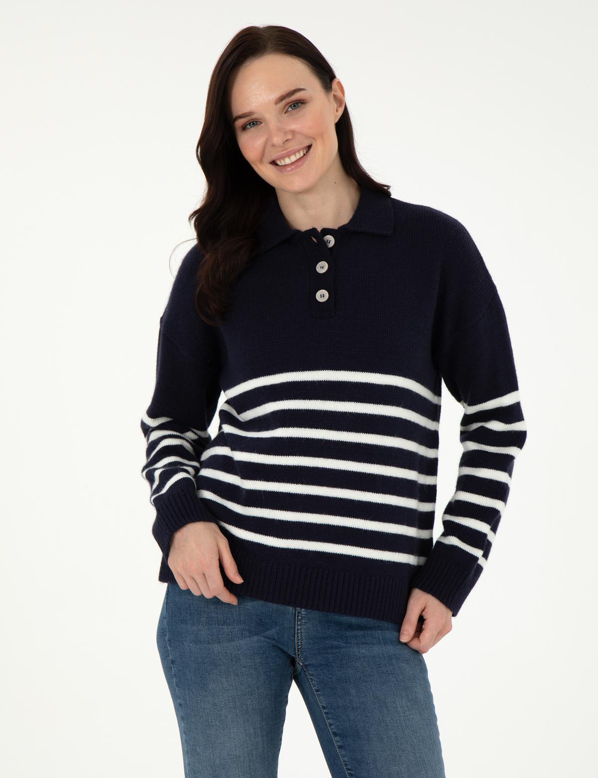 Lacivert Comfort Fit Polo Yaka Kazak