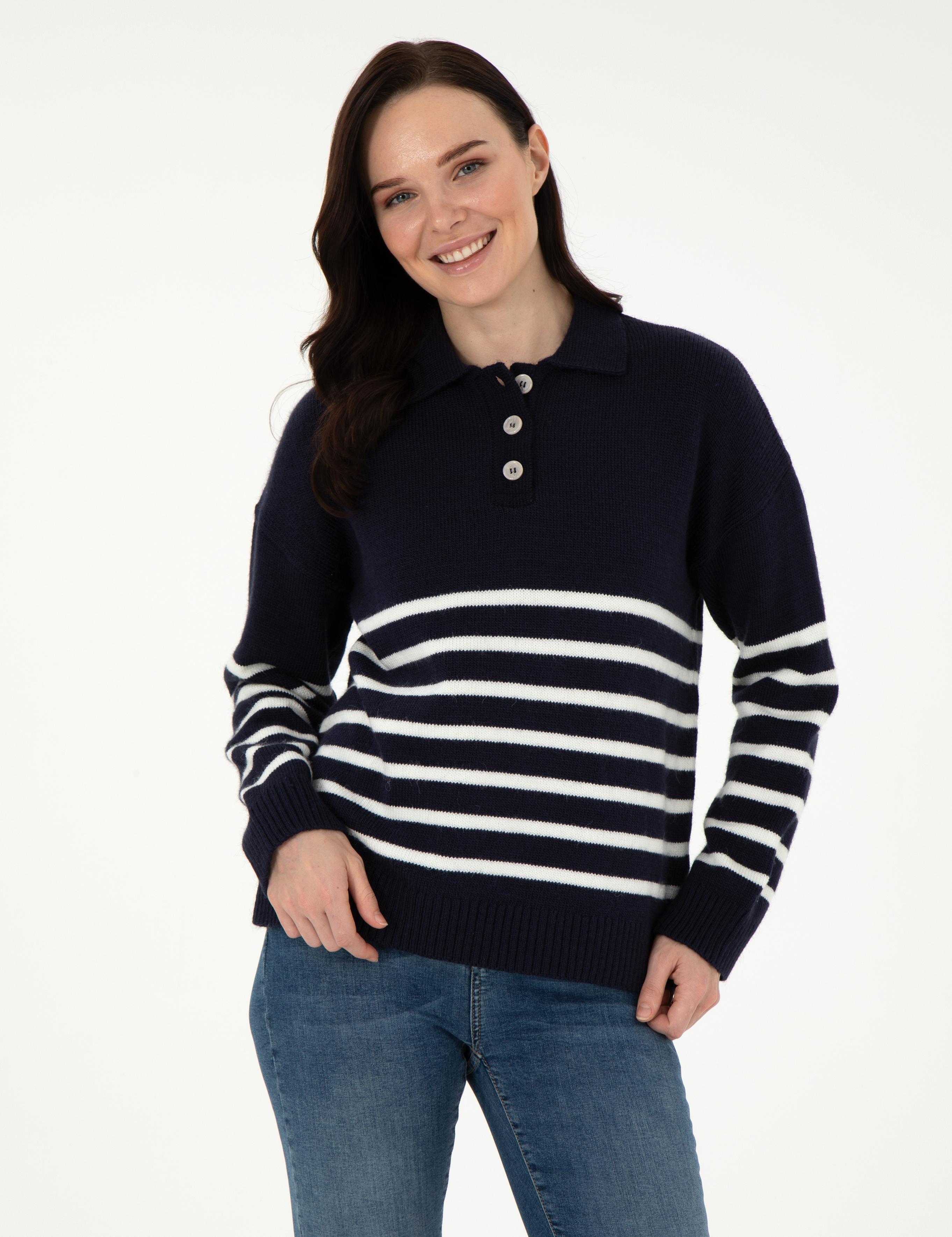 Lacivert Comfort Fit Polo Yaka Kazak