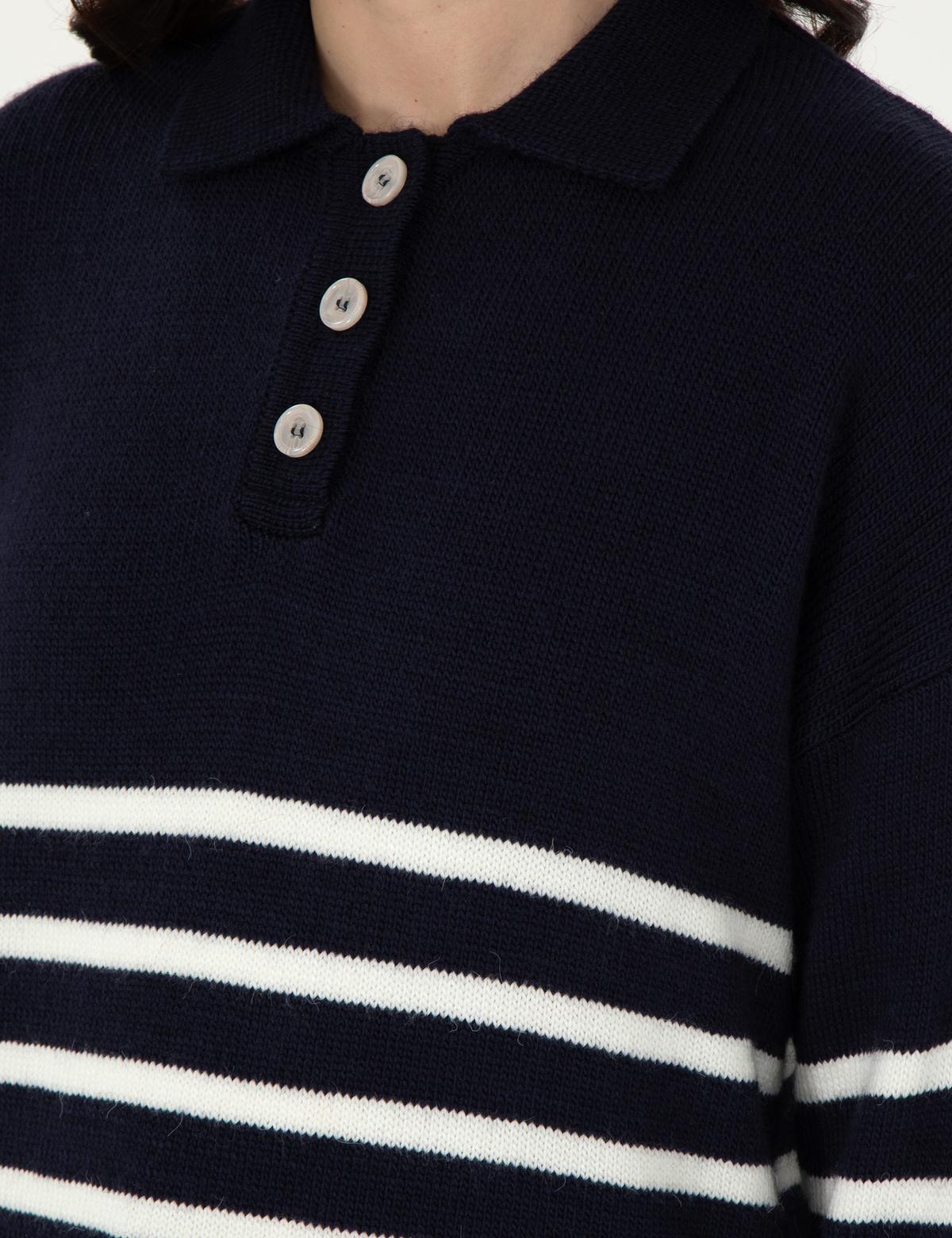 Lacivert Comfort Fit Polo Yaka Kazak - 50300147007