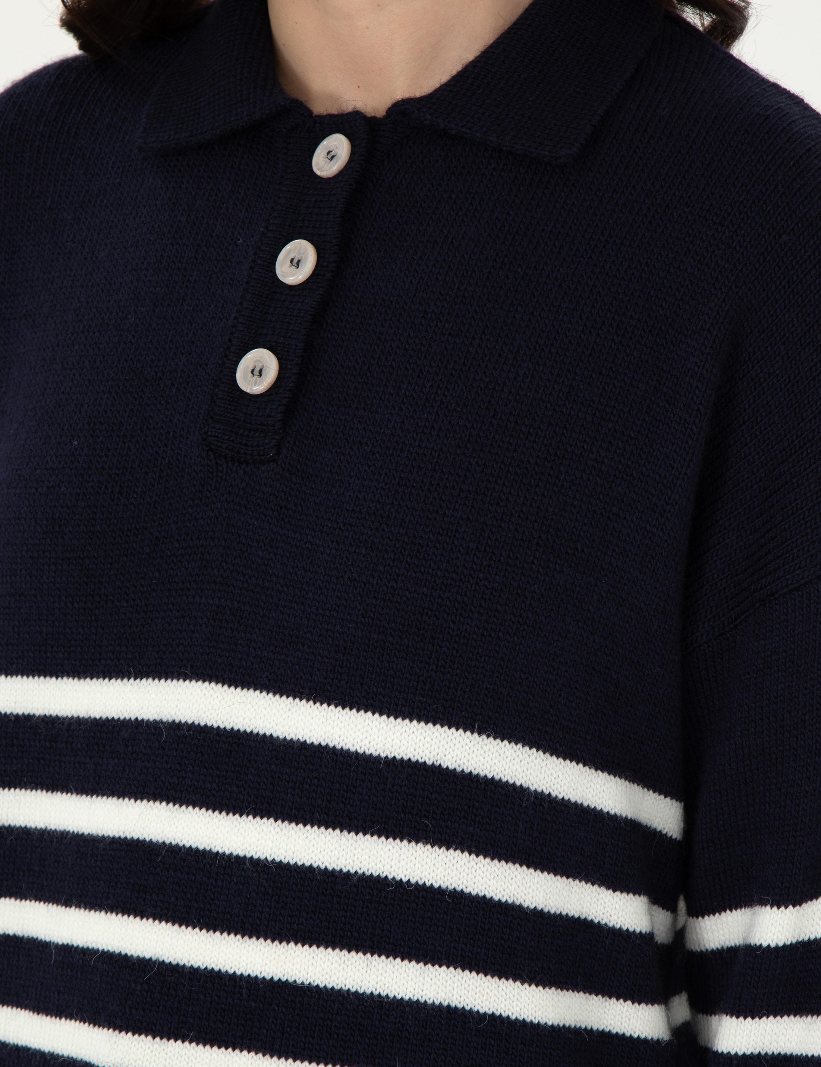 Lacivert Comfort Fit Polo Yaka Kazak