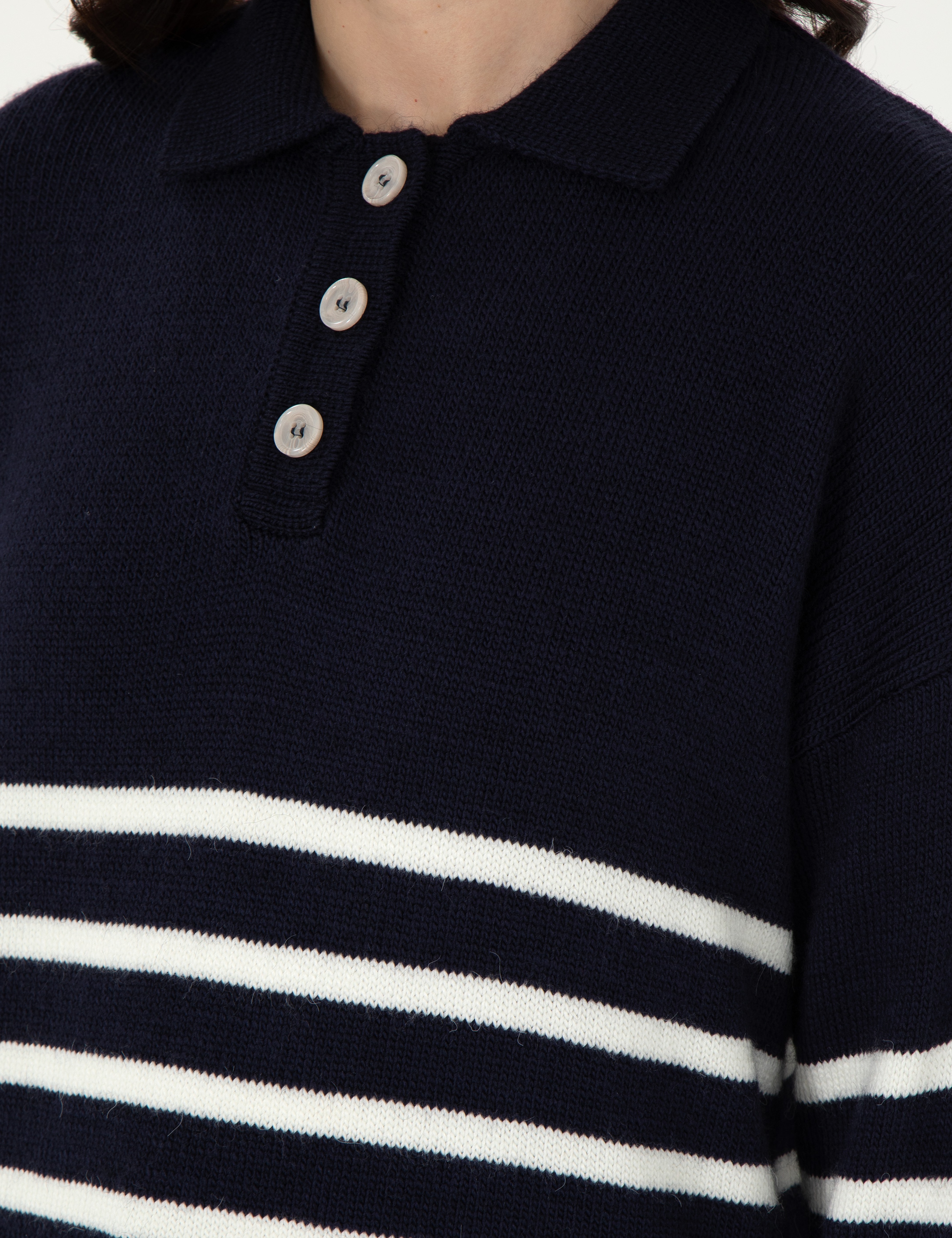 Lacivert Comfort Fit Polo Yaka Kazak - Image 7