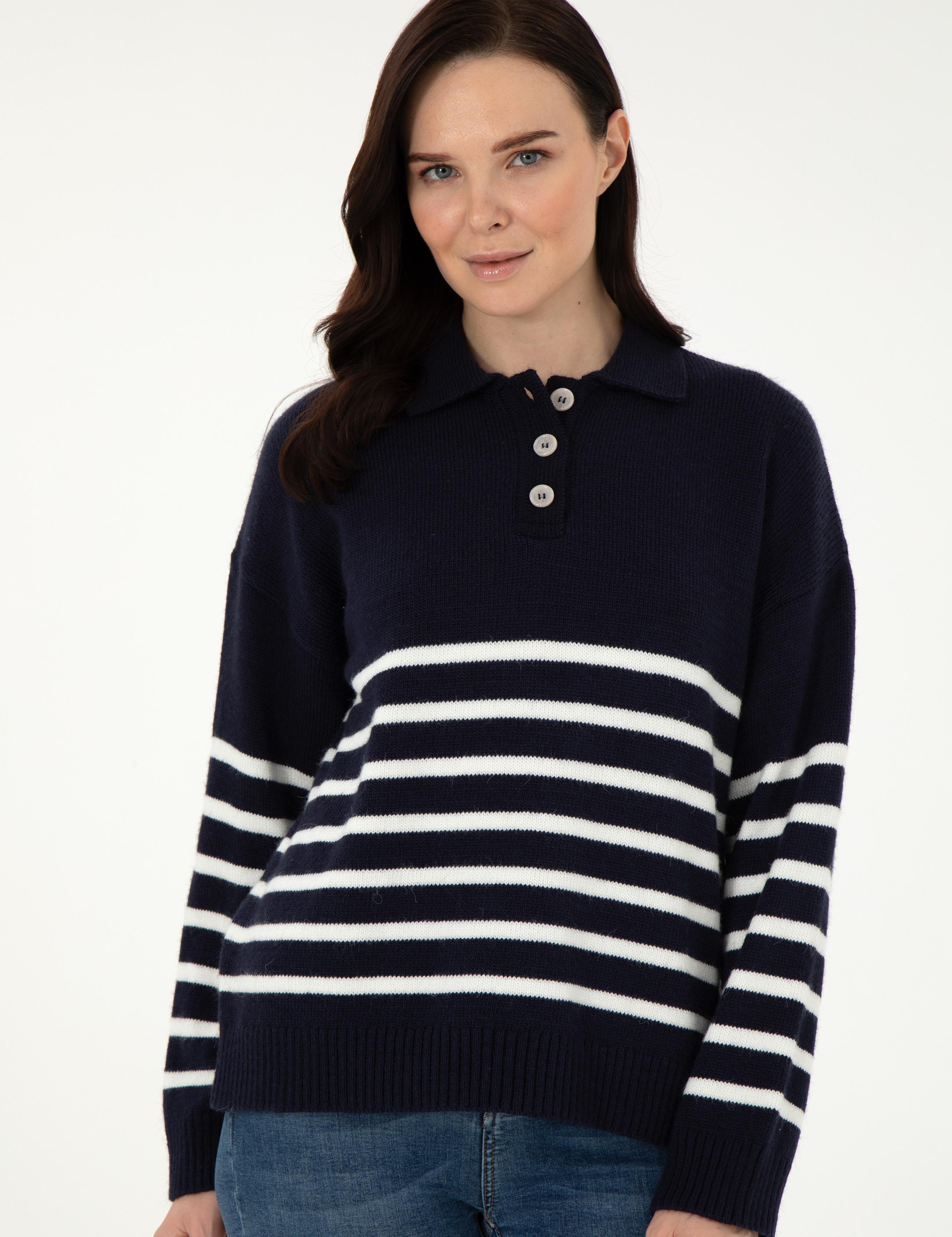 Lacivert Comfort Fit Polo Yaka Kazak