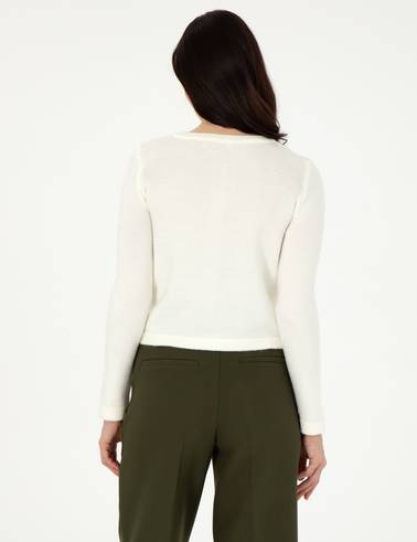 Ekru Crop Top Triko Hırka