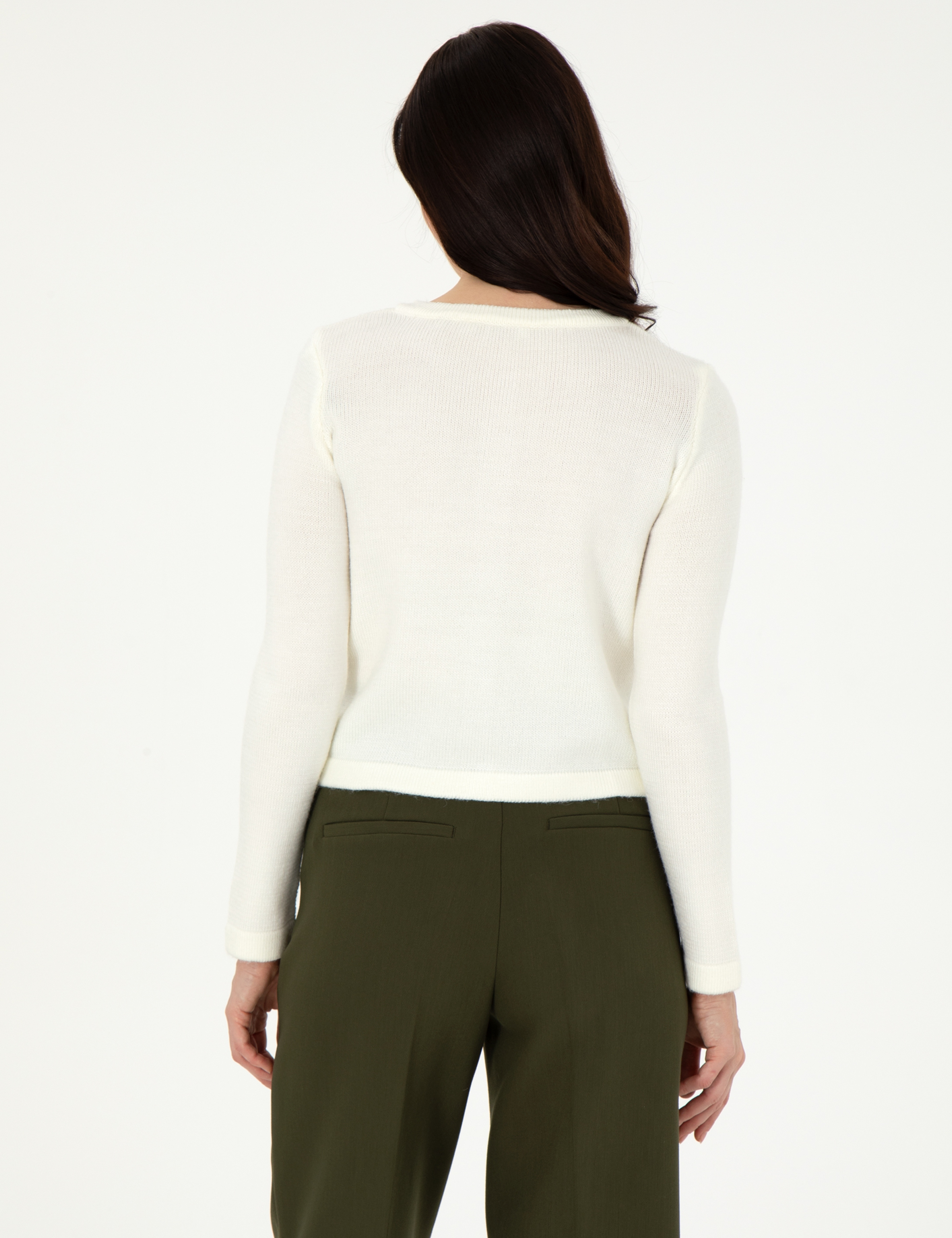 Ekru Crop Top Triko Hırka - Image 5