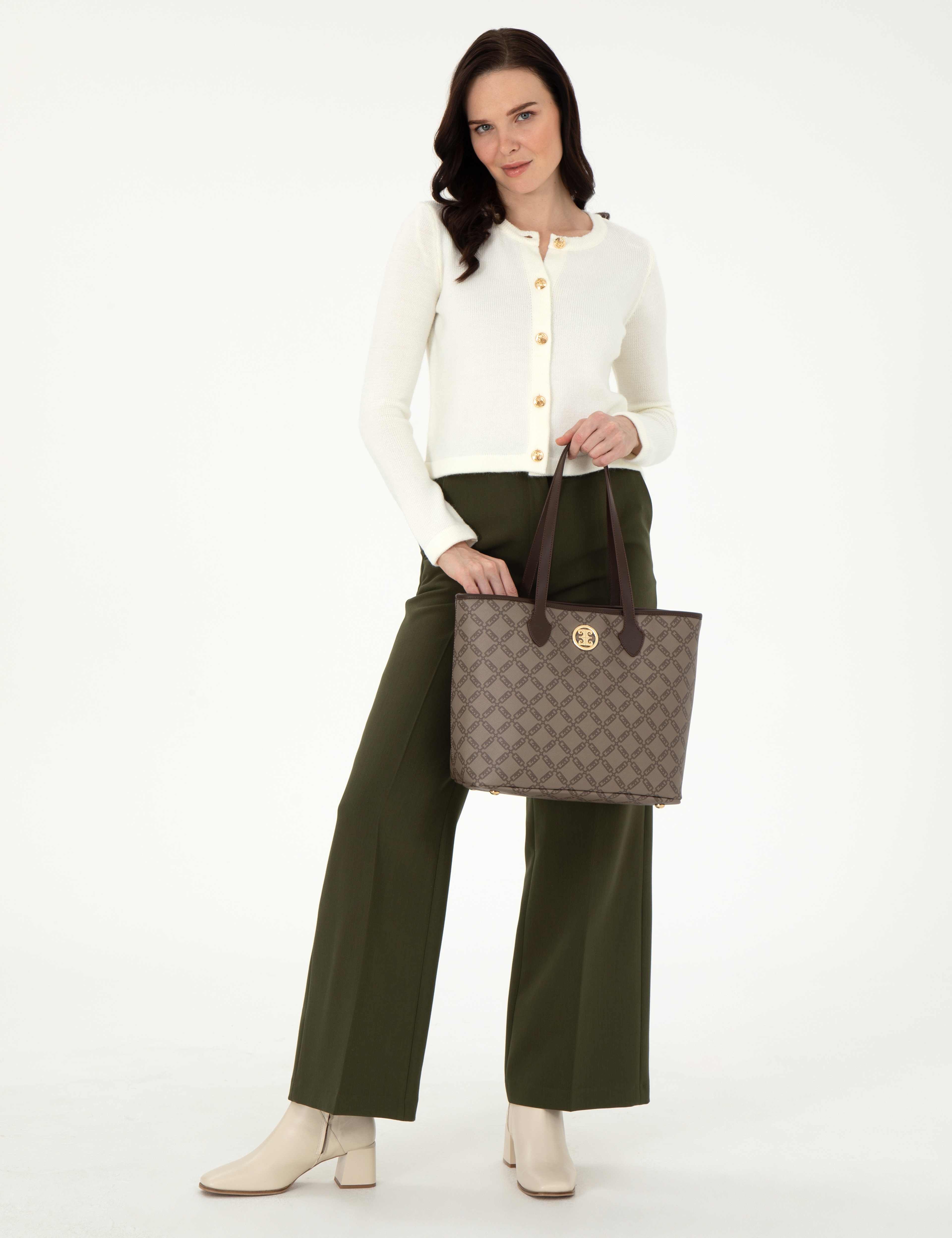 Ekru Crop Top Triko Hırka - Image 4