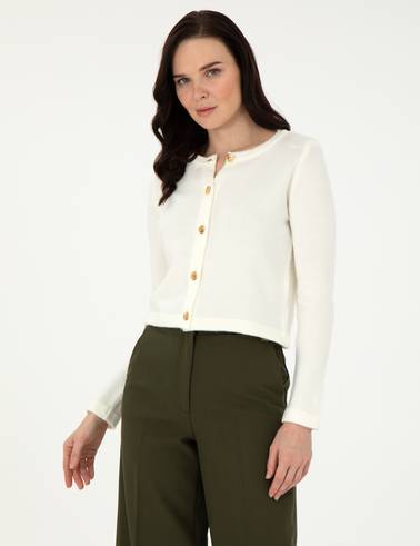 Ekru Crop Top Triko Hırka