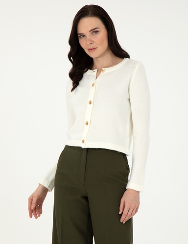 Ekru Crop Top Triko Hırka