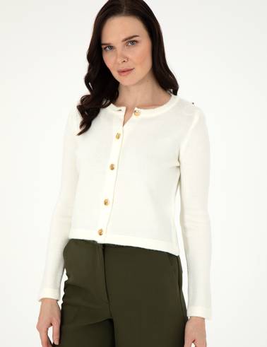 Ekru Crop Top Triko Hırka