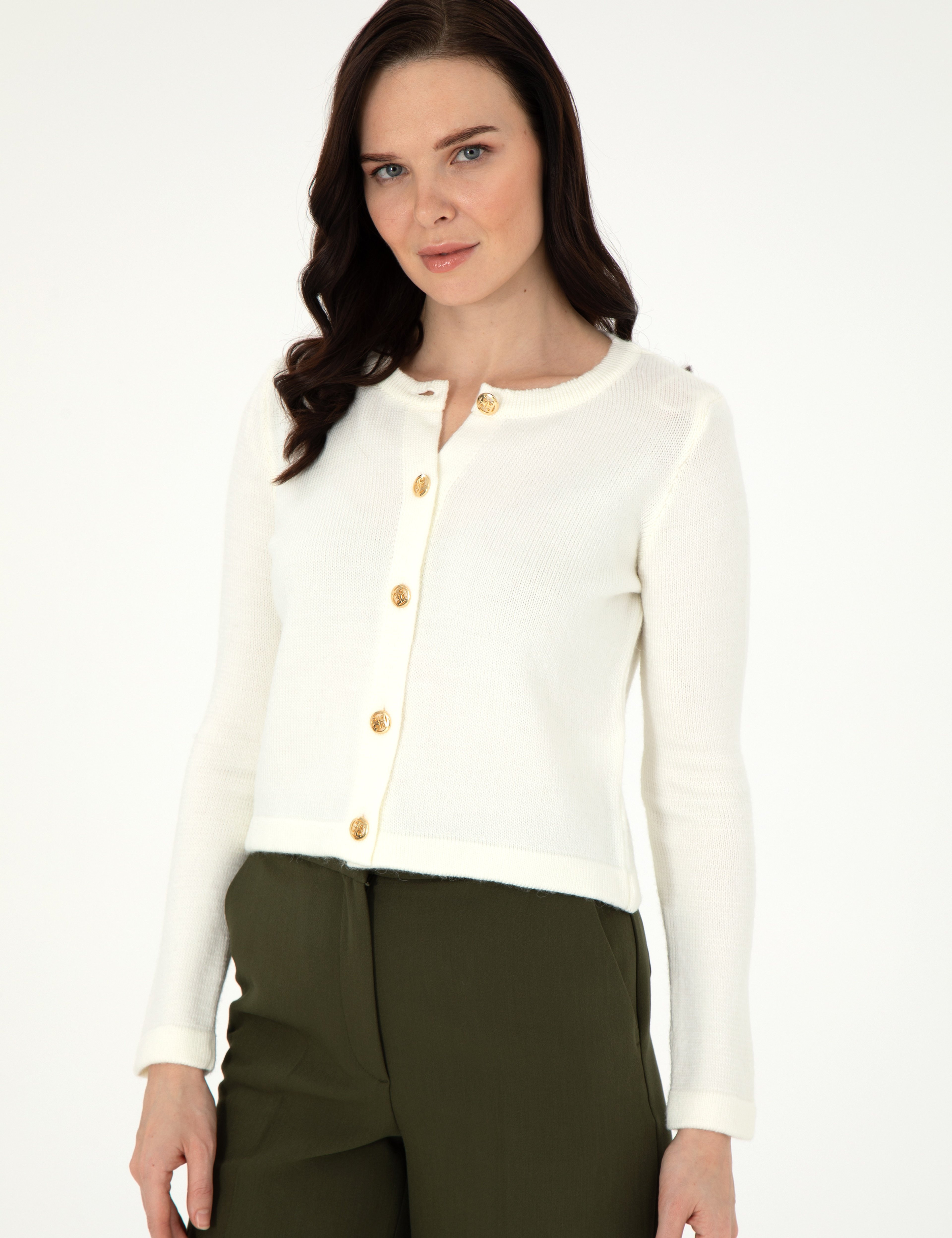 Ekru Crop Top Triko Hırka