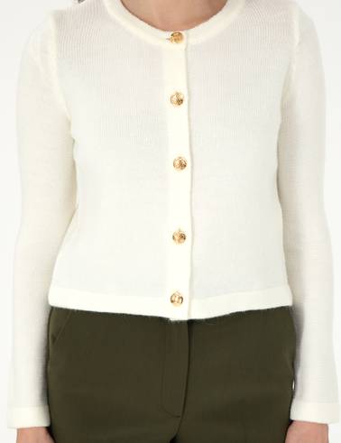 Ekru Crop Top Triko Hırka