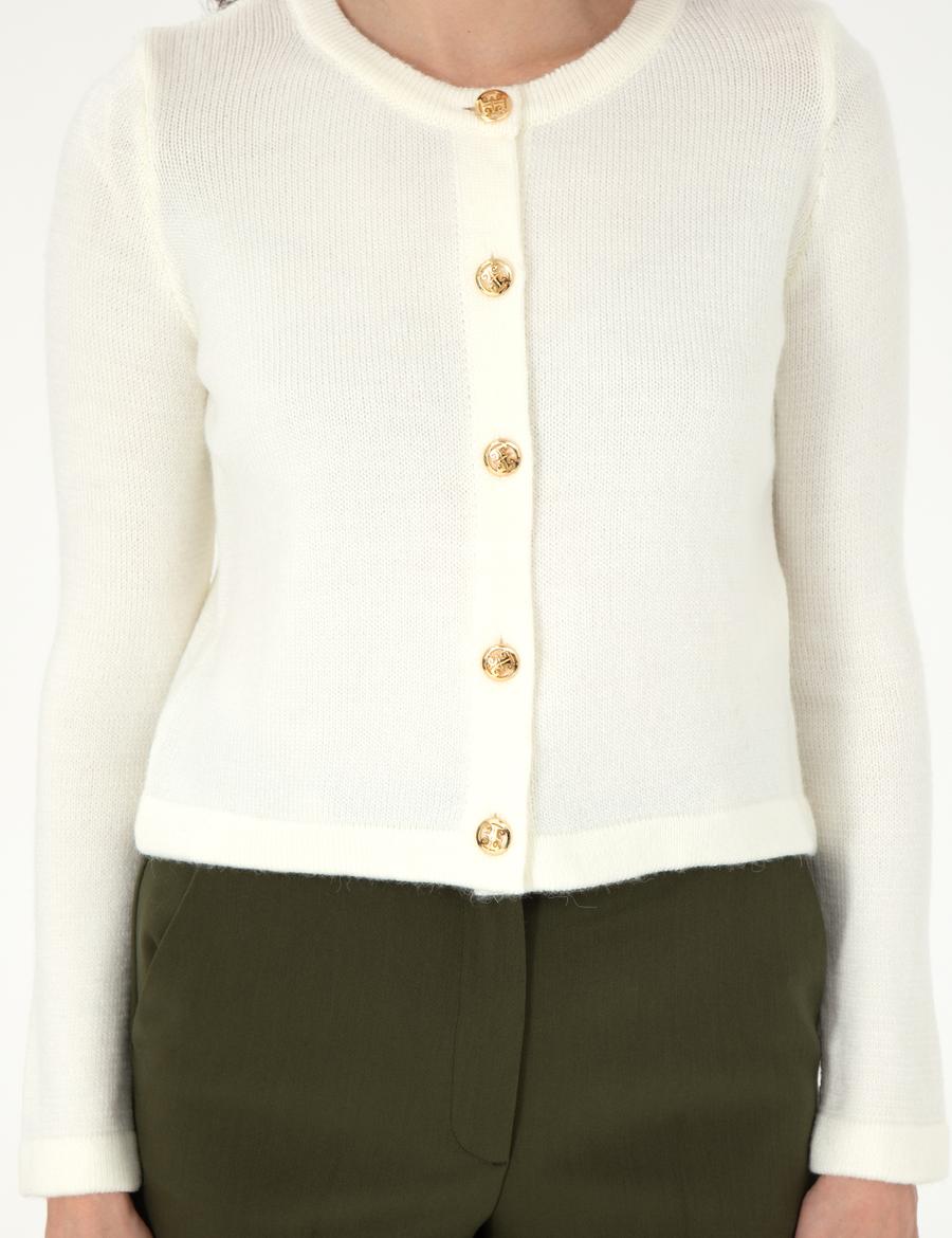Ekru Crop Top Triko Hırka